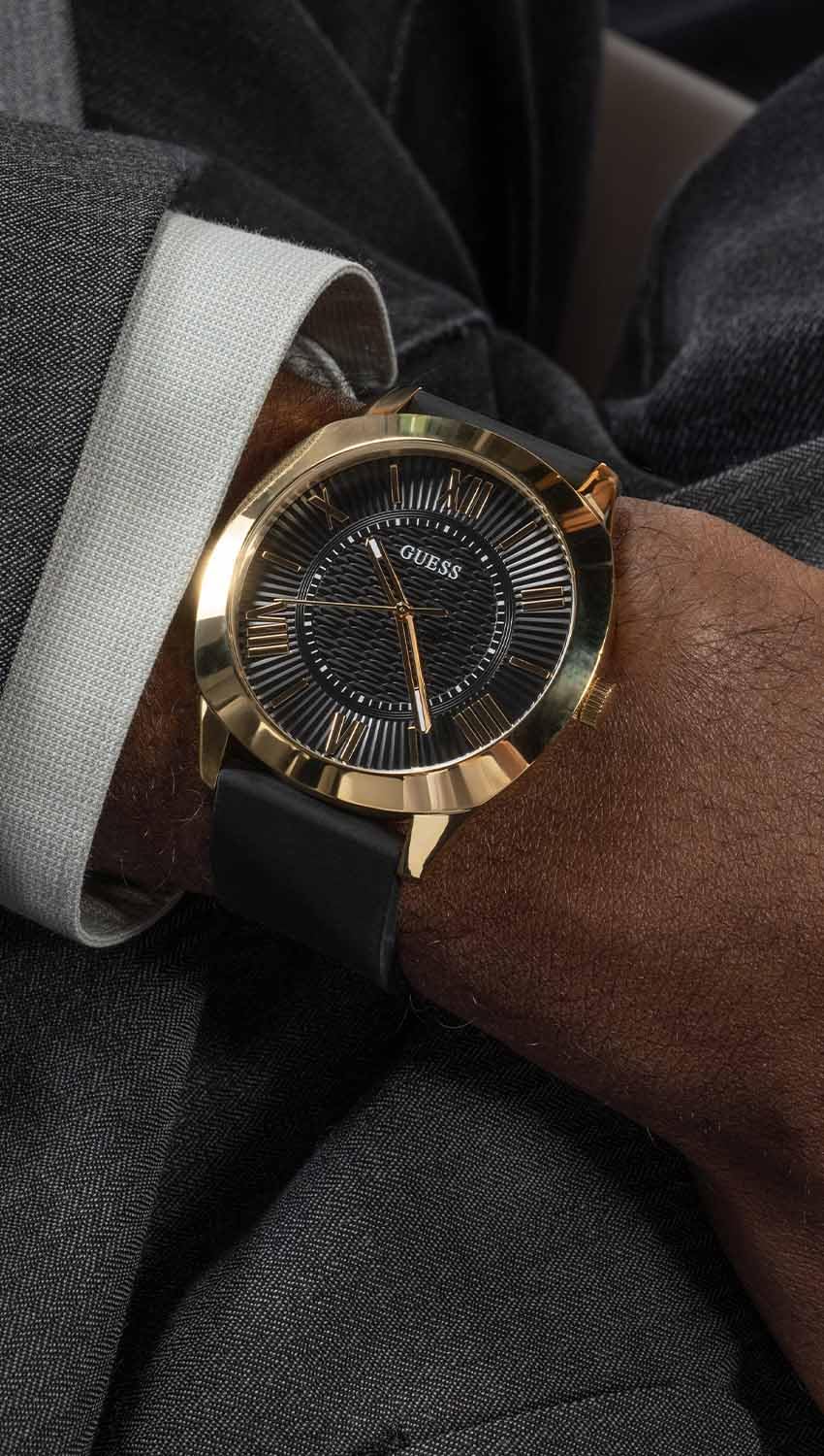 GUESS Analog Black Dial Men's Silicone Black Band Watch-Gw0728G2