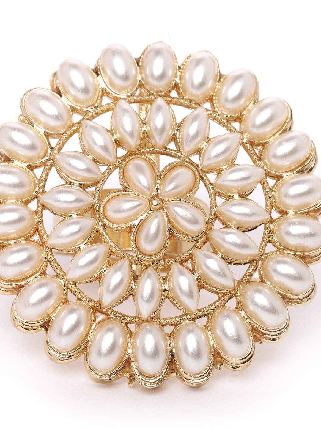 ZAVERI PEARLS Gold Tone Pearls Flower Ethnic Adjustable Finger Ring For Women-ZPFK9537