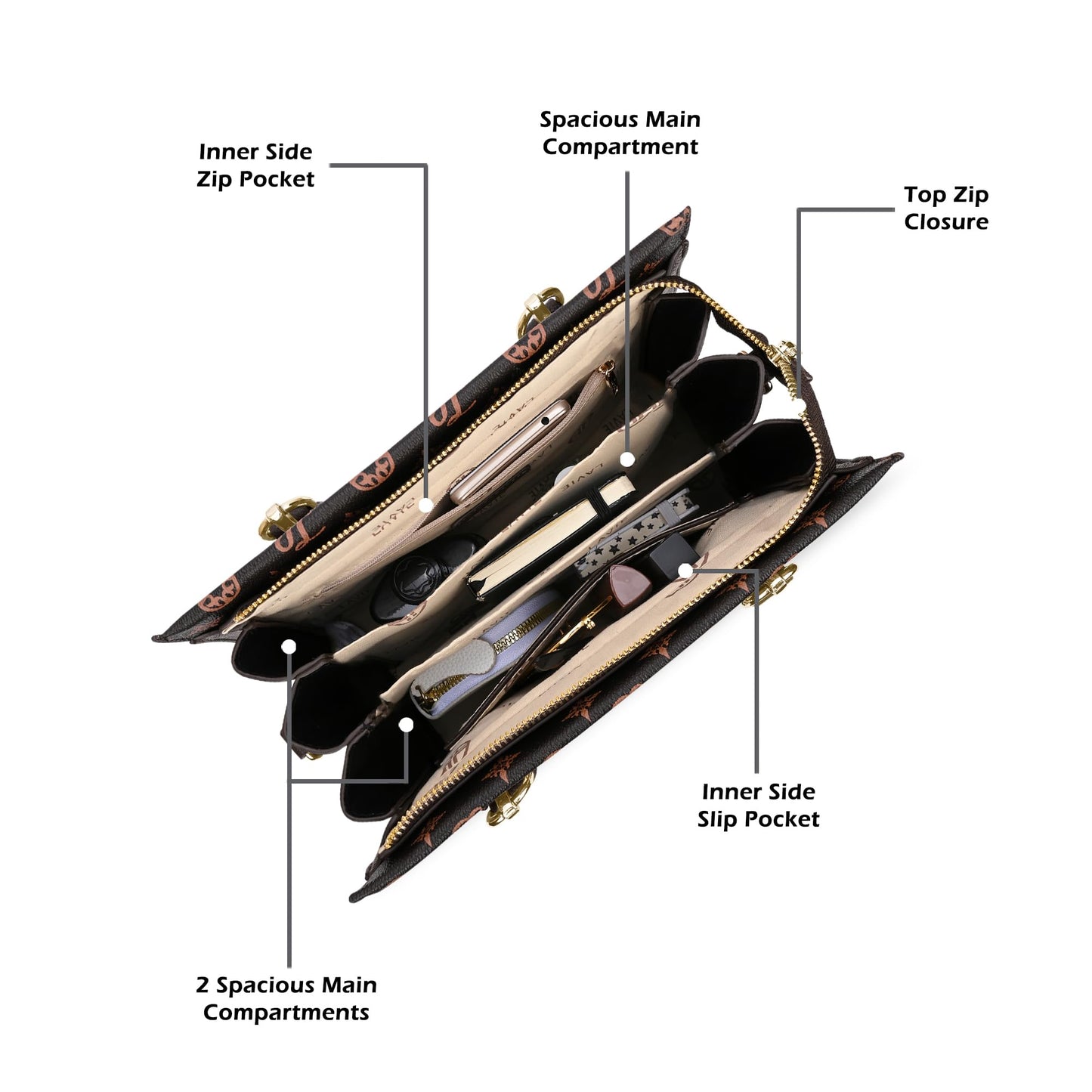 Lavie Signature Women's Mono Yuma 3 Compartment Satchel Bag | Satchel Handbag for Work | Ladies purse | Stylish Shoulder Bag | Gift for Women