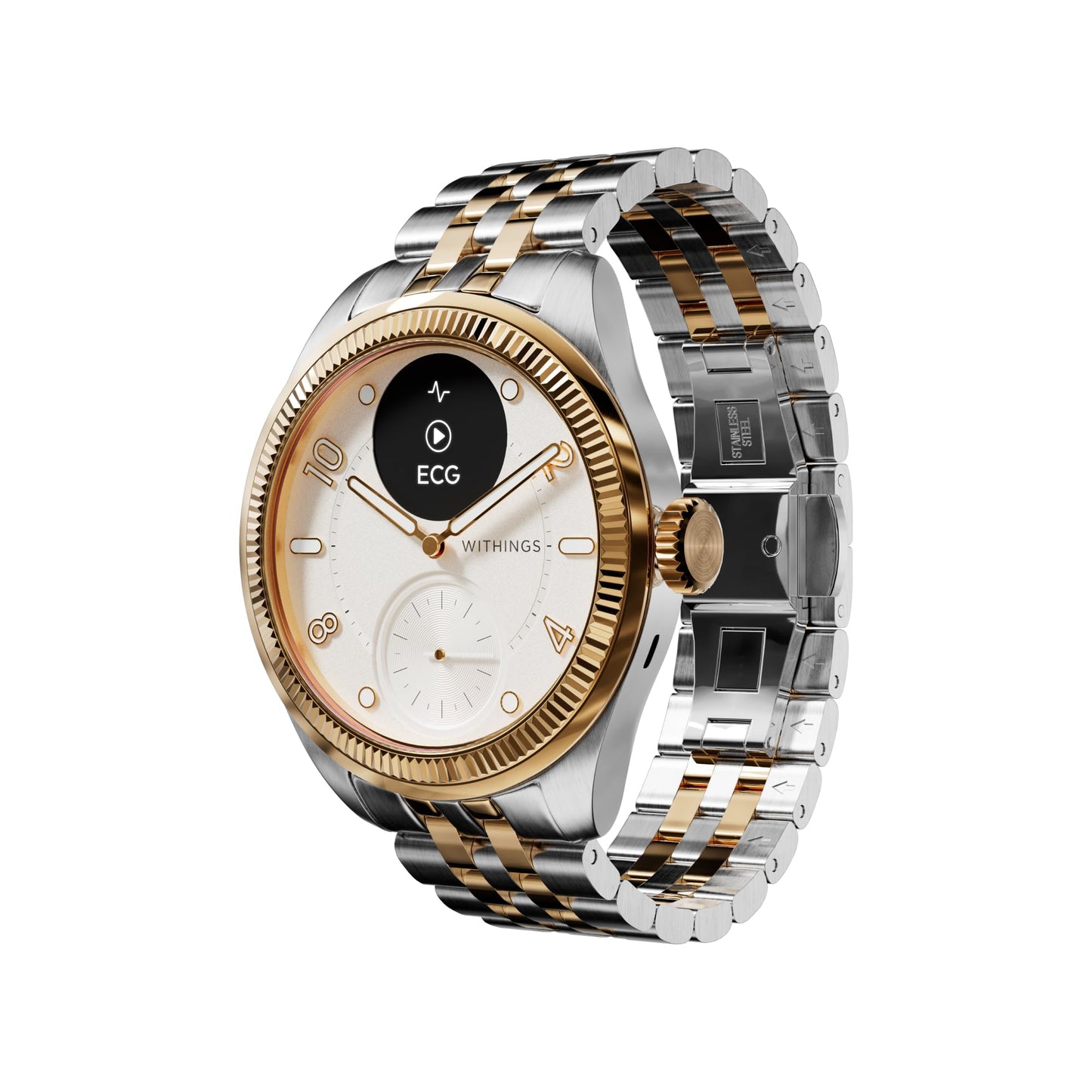Withings ScanWatch Nova Brilliant, Heart Health Hybrid Unisex Smartwatch- ECG, SPO2, Temperature Monitoring, Sleep, Respiratory Health, Cycle Monitoring, 30-Day Battery Life (Gold-Silver)