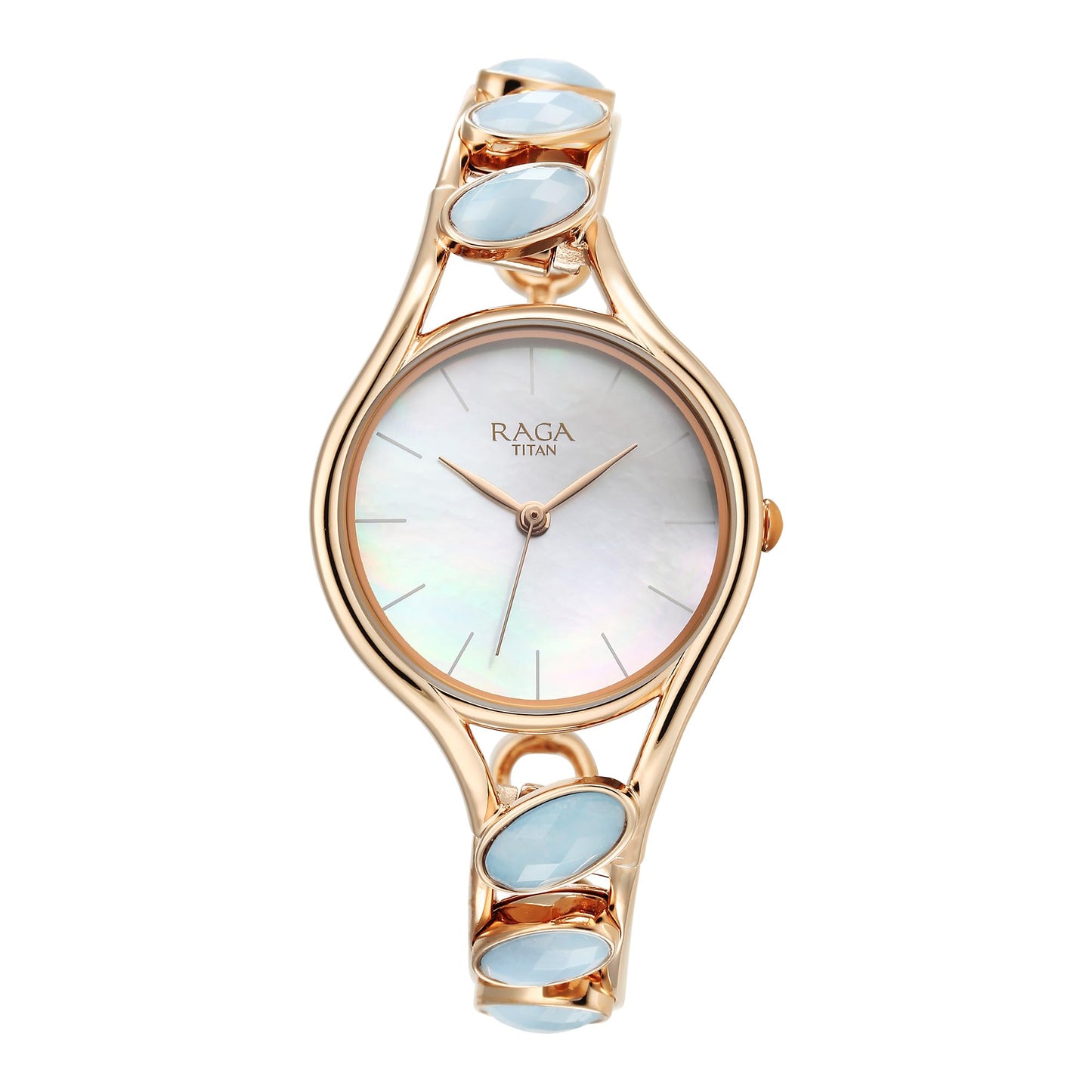 Titan Raga New You Quartz Analog Mother of Pearl Dial Blue Chalcedony Stone Strap Watch for Women-NS95190WM02