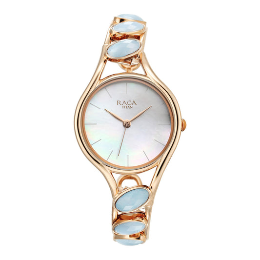 Titan Raga New You Quartz Analog Mother of Pearl Dial Blue Chalcedony Stone Strap Watch for Women-NS95190WM02