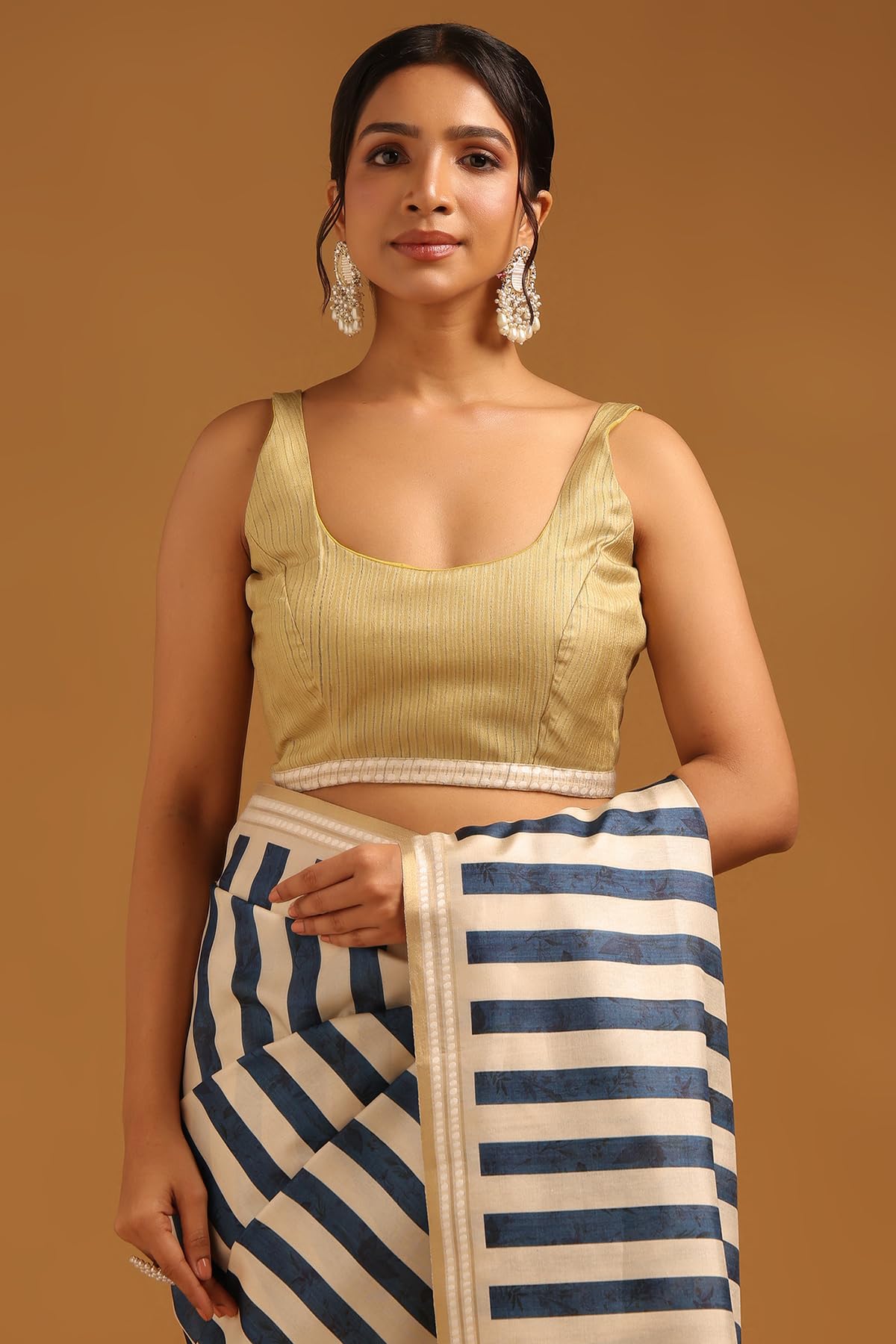 Soch Womens Cream Tussar Striped Saree