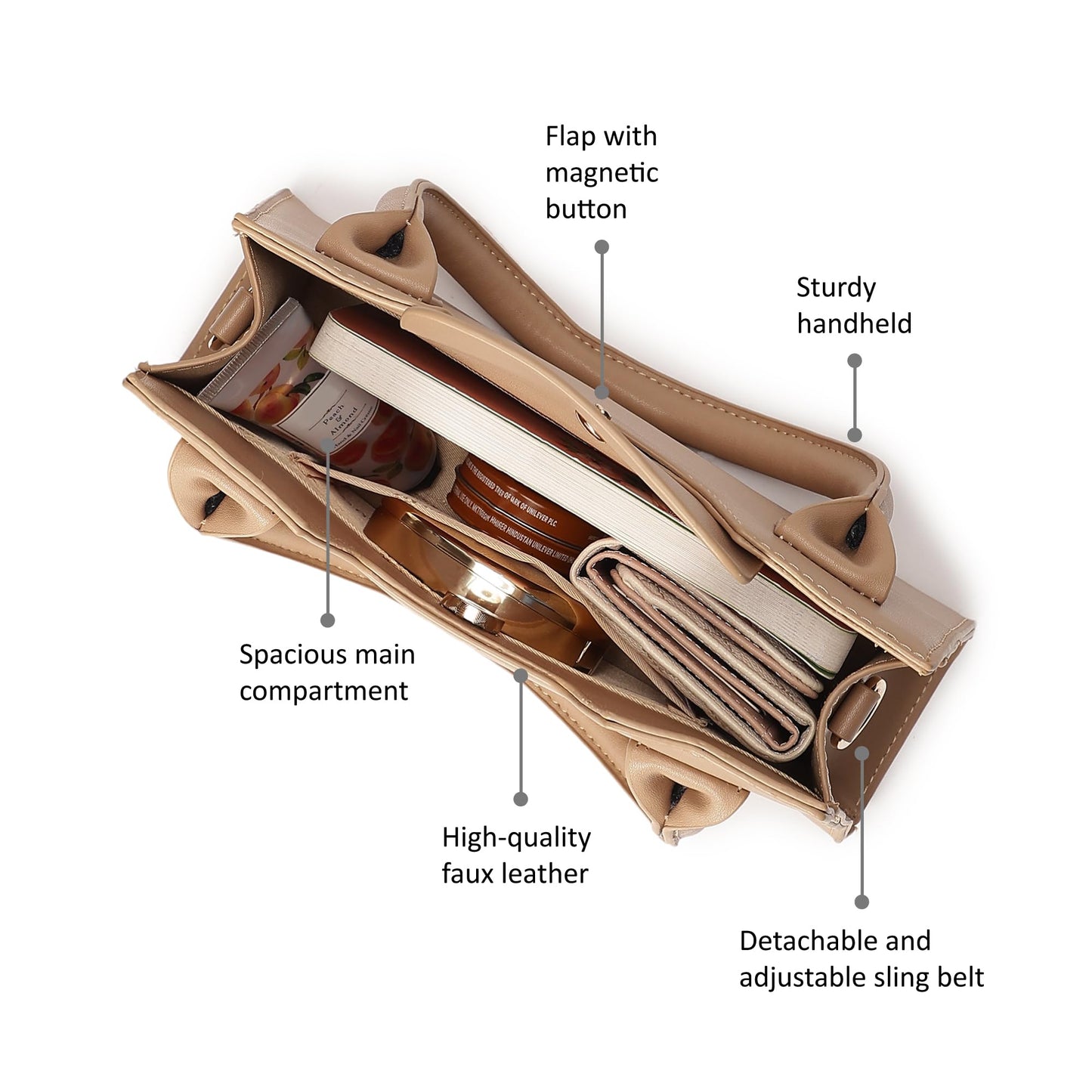 Fastrack Solid Handheld Bag For Women, Girls and Ladies | with Detachable Sling Strap | Ladies Purse Handbag | Trendy Handbags | Dual Carry Handbag, Beige