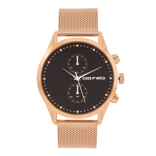 Joker & Witch Quant 44mm Rose Gold Dial 22mm Rose Gold Steel Mesh Watch for Men