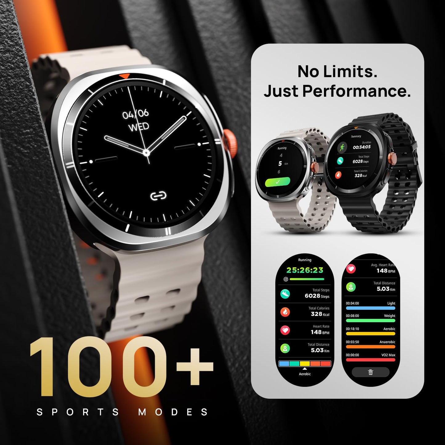 Fire-Boltt Axiom Smart Watch 1.43" Super AMOLED Display, Health & Fitness Tracking, Always-On Screen, Wireless Charging, Rotating Crown, Bluetooth Calling, Metal Case Watch for Man & Woman - White