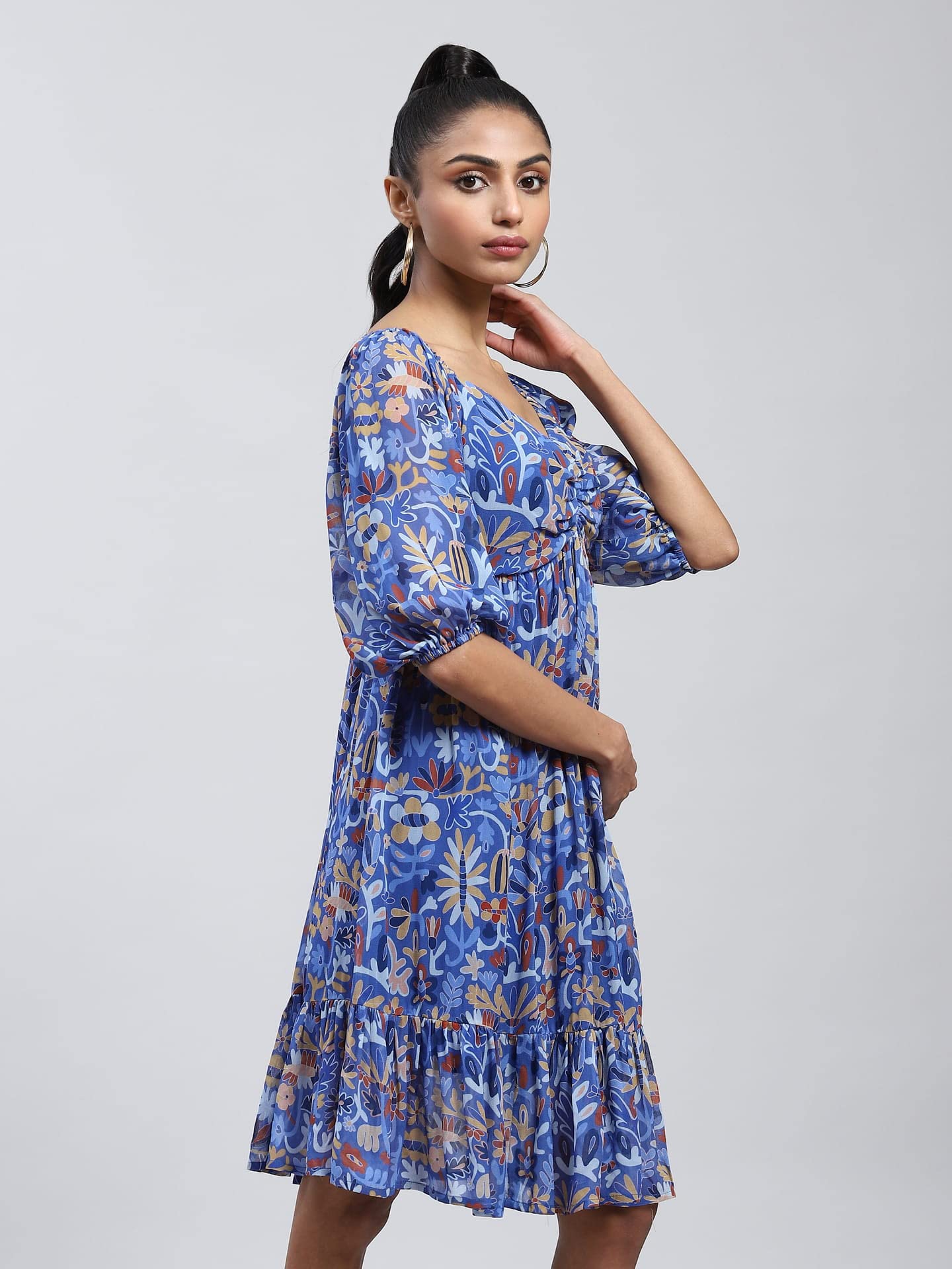 Label RITU KUMAR Blue Printed Short Dress