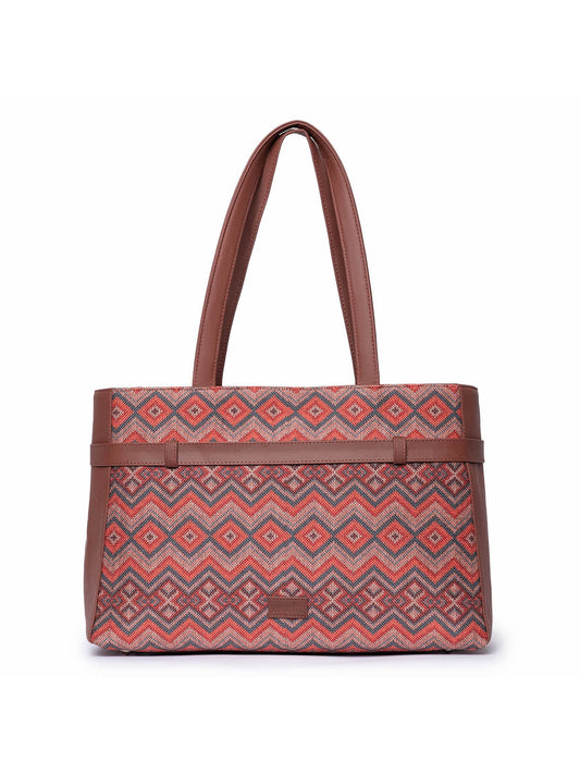 ZOUK Gwalior Weaves Printed Women's Jute Handcrafted Vegan Leather Multicolor Statement Office Shoulder Bag