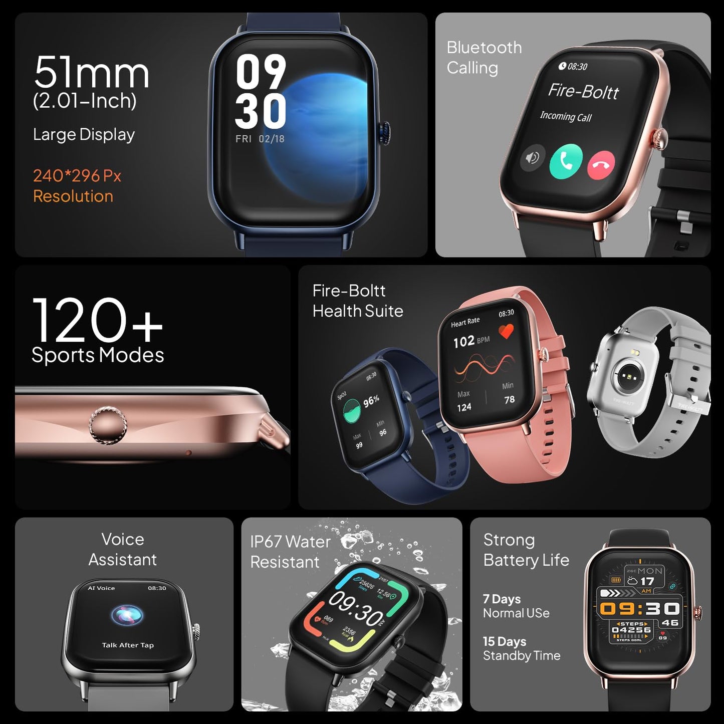 Fire-Boltt Ninja Call Pro Max Smart Watch 2.01 inch Display, Bluetooth Calling, 120+ Sports Modes, Health Suite, Voice Assistance (Navy)