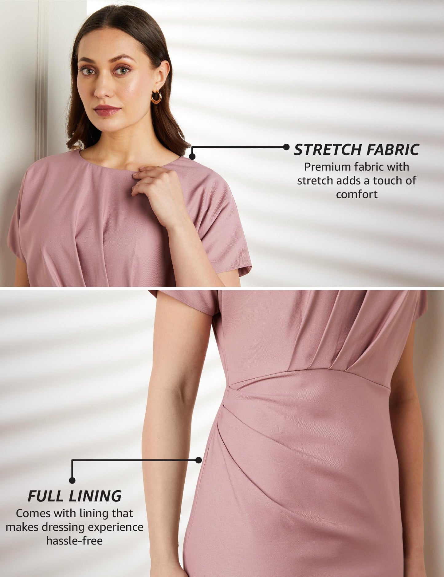 Symbol Premium Women's Polyester Blend Sheath Midi Dress (SBP-SS24-WDR-608_Powder Pink_3XL)