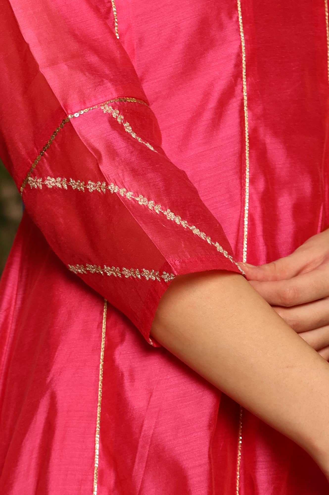 W for Woman Magenta Pink Chanderi Dori Embroidered Anarkali Kurta, Pants and Dupatta Set (Size: XS)-24AUWS11468-221979