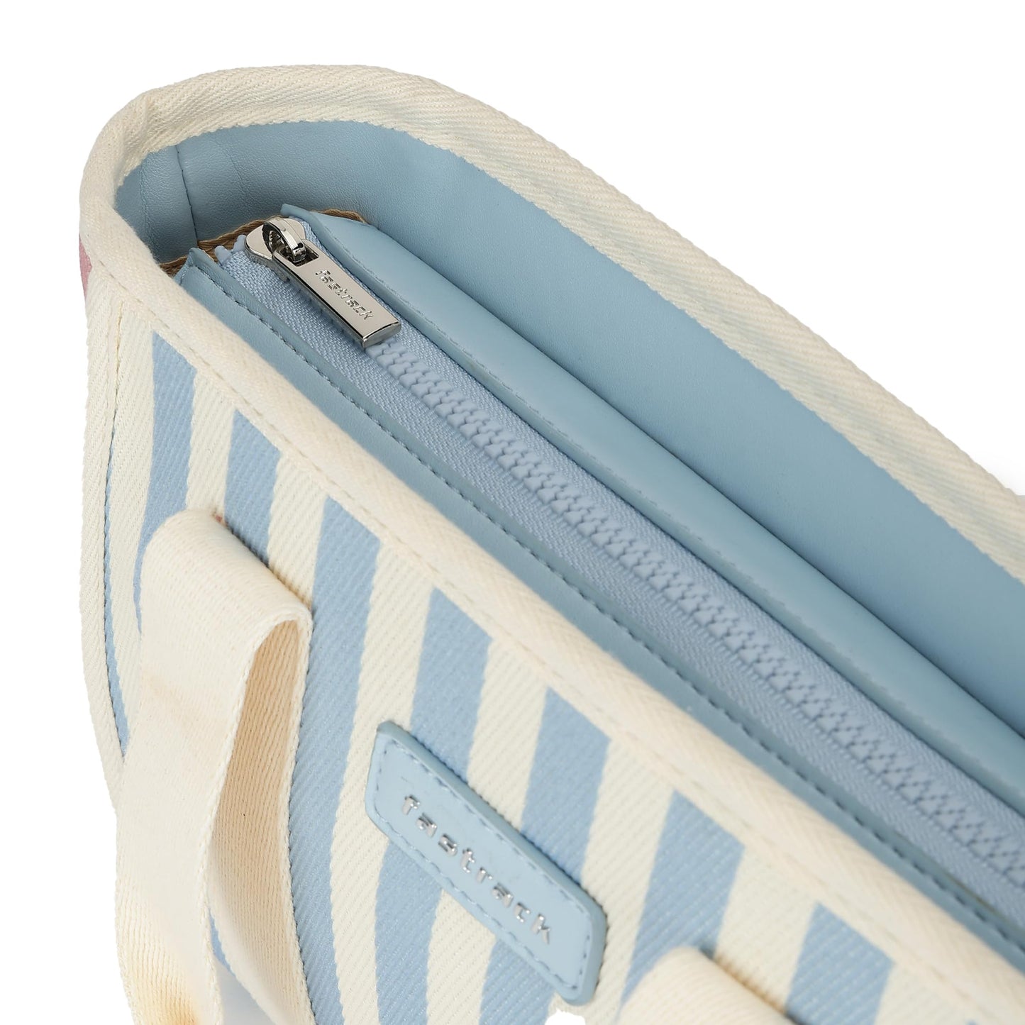 Fastrack Striped Canvas Satchel Bag for Women | Compact Structured Handbag with Zip Closure, Internal Pockets and Detachable Strap | Everyday Crossbody for Work, Errands and Casual Outings