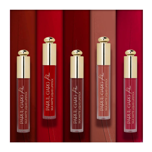 Parul Garg Beauty MUA’s Favourite Pack | 5 Silk Matte Liquid Lipsticks | Long-Wear, Smudge-Proof & Lightweight | 100% Vegan | Perfect for MUA Vanity | 3ml Each (Bridal Must Have, 3ml each)