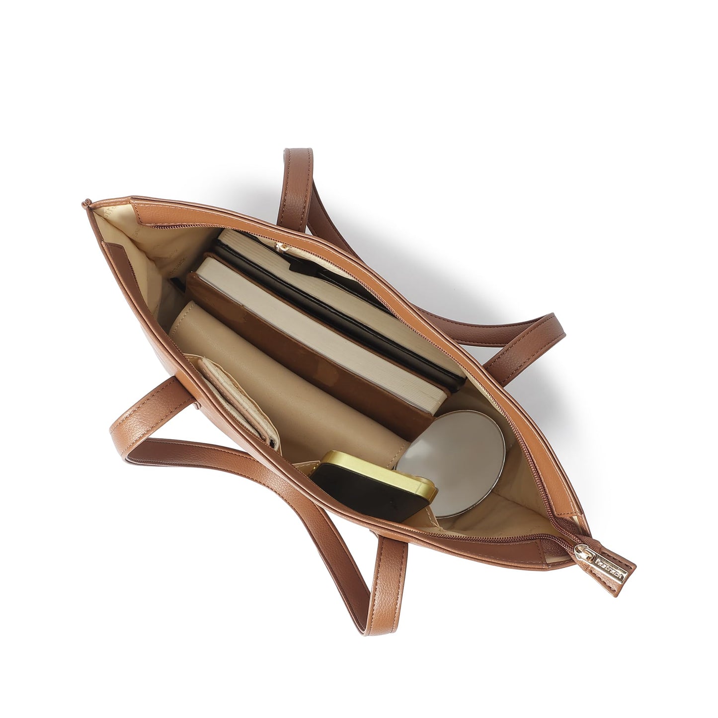 Fastrack Carrycore Tote | Tan Faux-Leather Women's Bag | Spacious Tote Bag with Zipper Closure & Utility Pockets For Daily Carry| Eligible For 14" Laptop