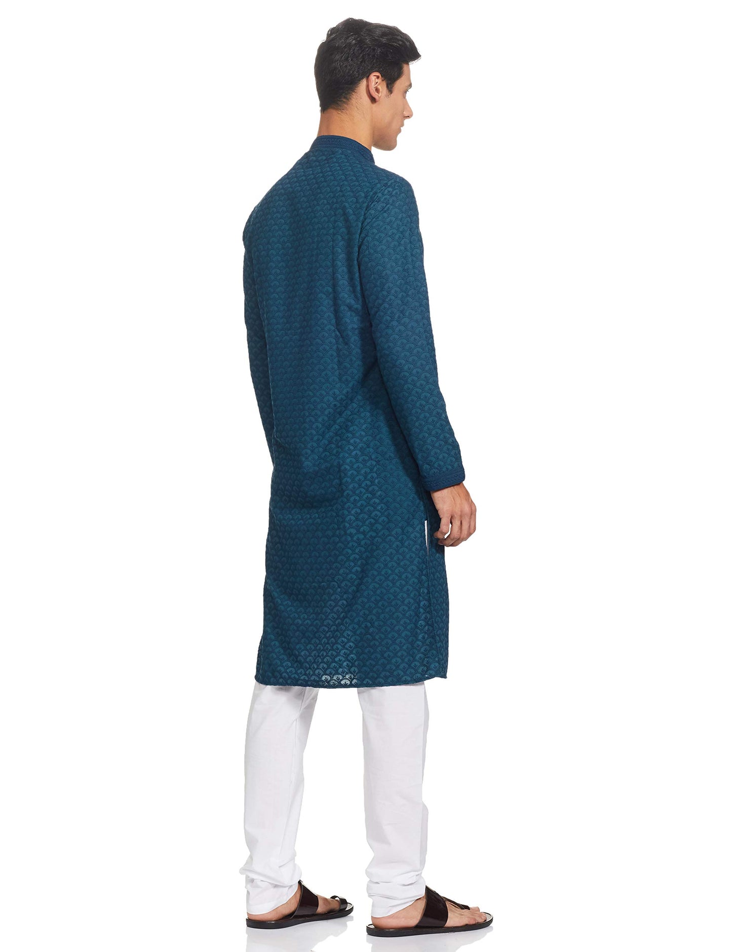 Manyavar Murky Green Chikan Kurta Set for Mens(Medium,Blue)