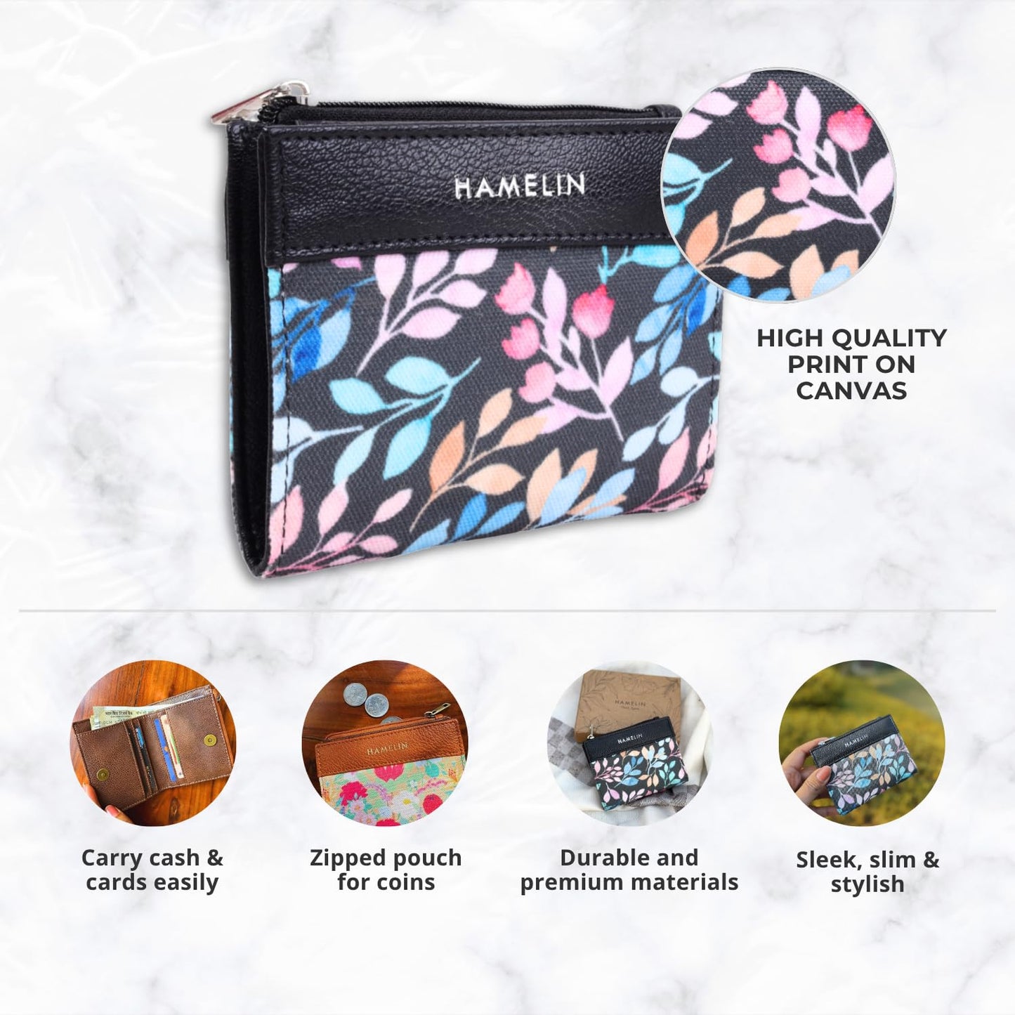 HAMELIN Women’s Wallet | Slim Card Holder Wallet for Women Stylish | Small Compact Ladies Purse with Card Holder | Ladies Mini Purse for Women | Ideal Gift for Woman| Pastal Vines