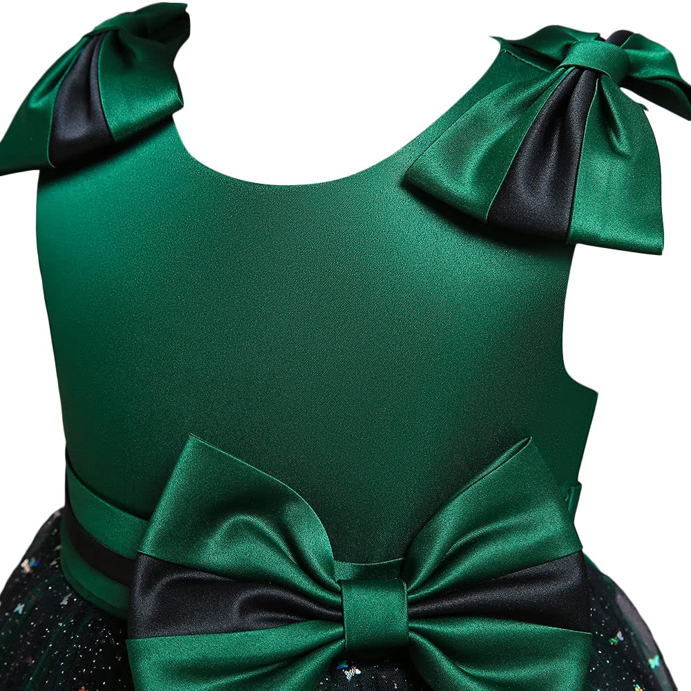 Hopscotch Girls Polyester Bow Applique Party Dress in Green Color For Ages 8-9 Years (XIP-4124427)