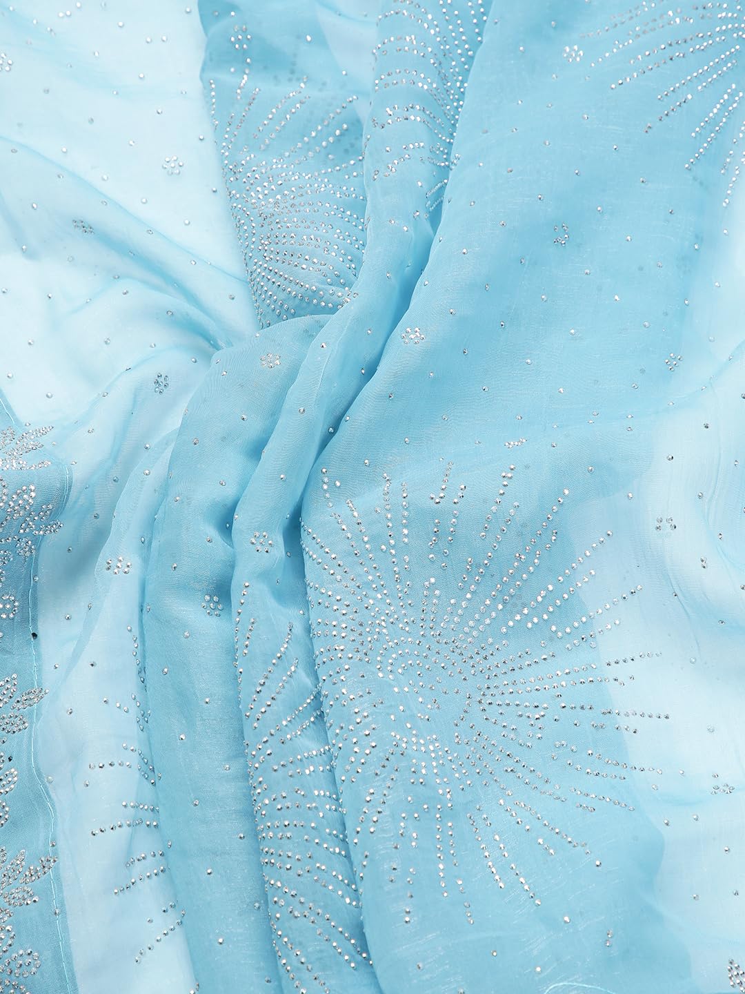 Kalyan Silks Baby Blue Color Organza Saree With Mini Stone Works On Body