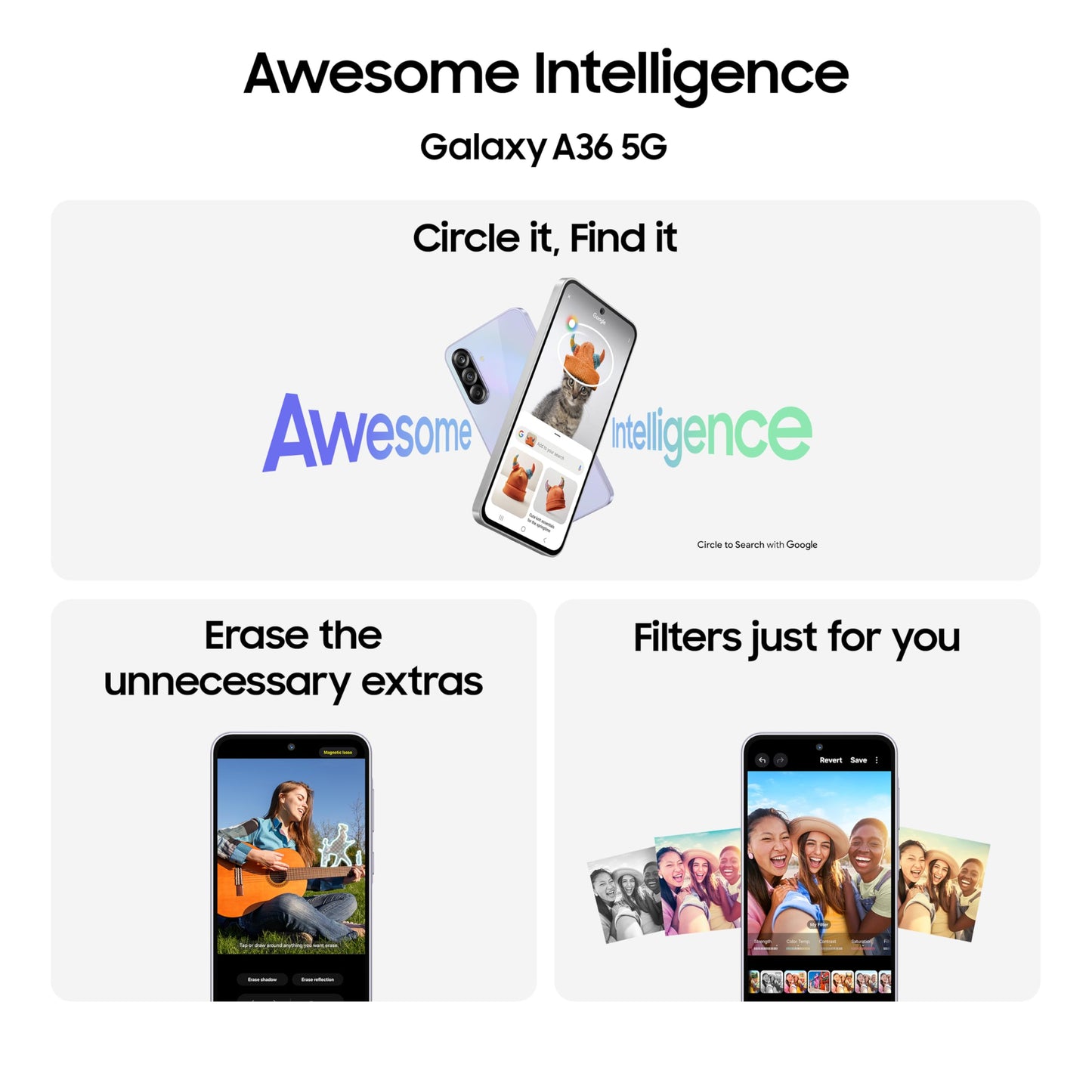 Samsung Galaxy A36 5G (Awesome Lavender, 8GB, 128GB) | Awesome Intelligence: Circle to Search, Intelligent Editing | Awesome 4nm Snapdragon Processor | Flagship Grade Selfie Camera