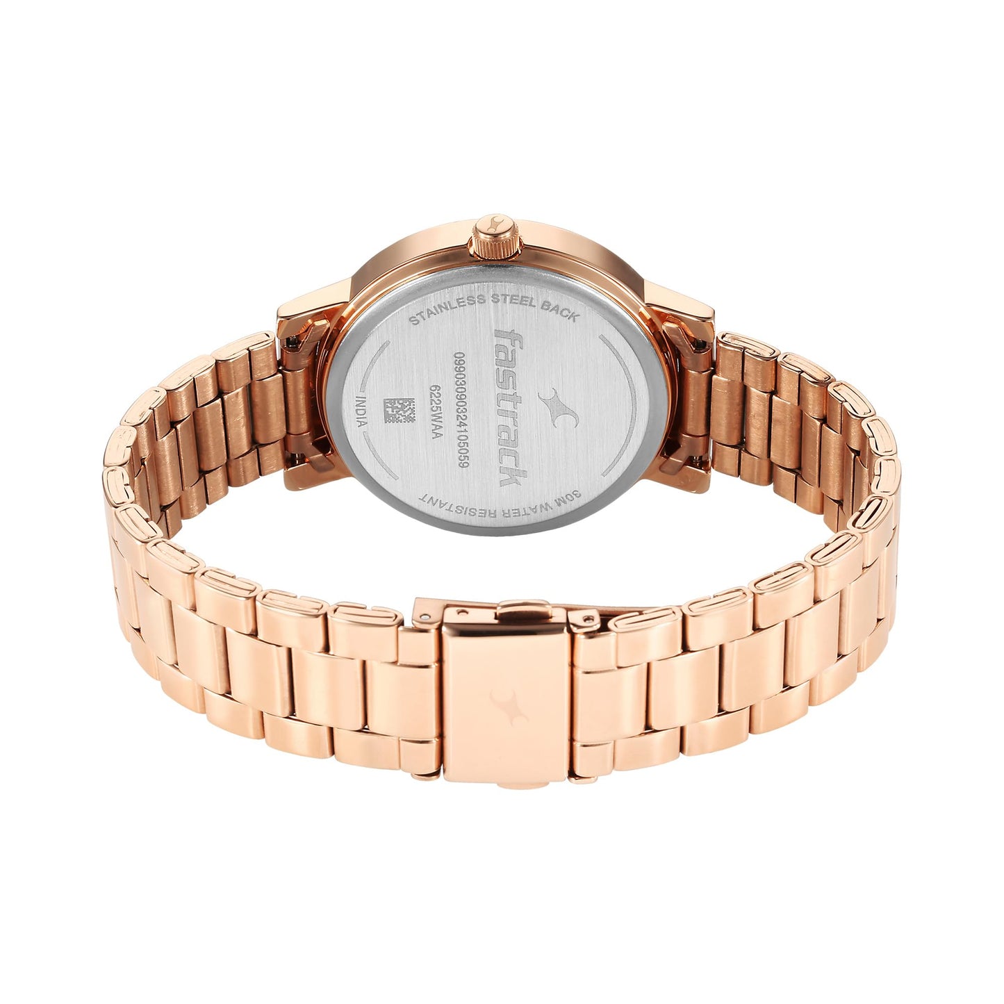 Fastrack Tick Tock Quartz Multifunction Silver Dial Rose Gold Stainless Steel Strap Watch for Girls - NT6225WM01