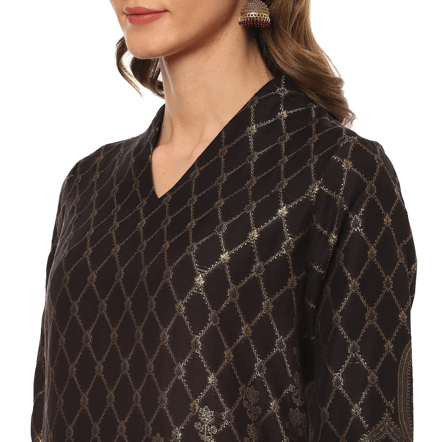 BIBA WOMEN YARNDYED STRAIGHT SALWAR KURTA DUPATTA(SKDASSORTED8389_BLACK_42)