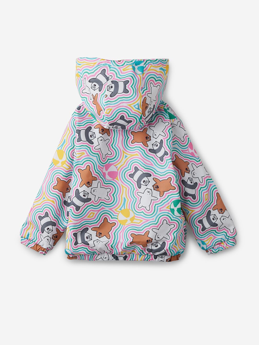 The Souled Store Official We Bare Bears: Happy Vibes Long Sleeve Hooded Detachable Neck Cotton Puffer Jackets Grey