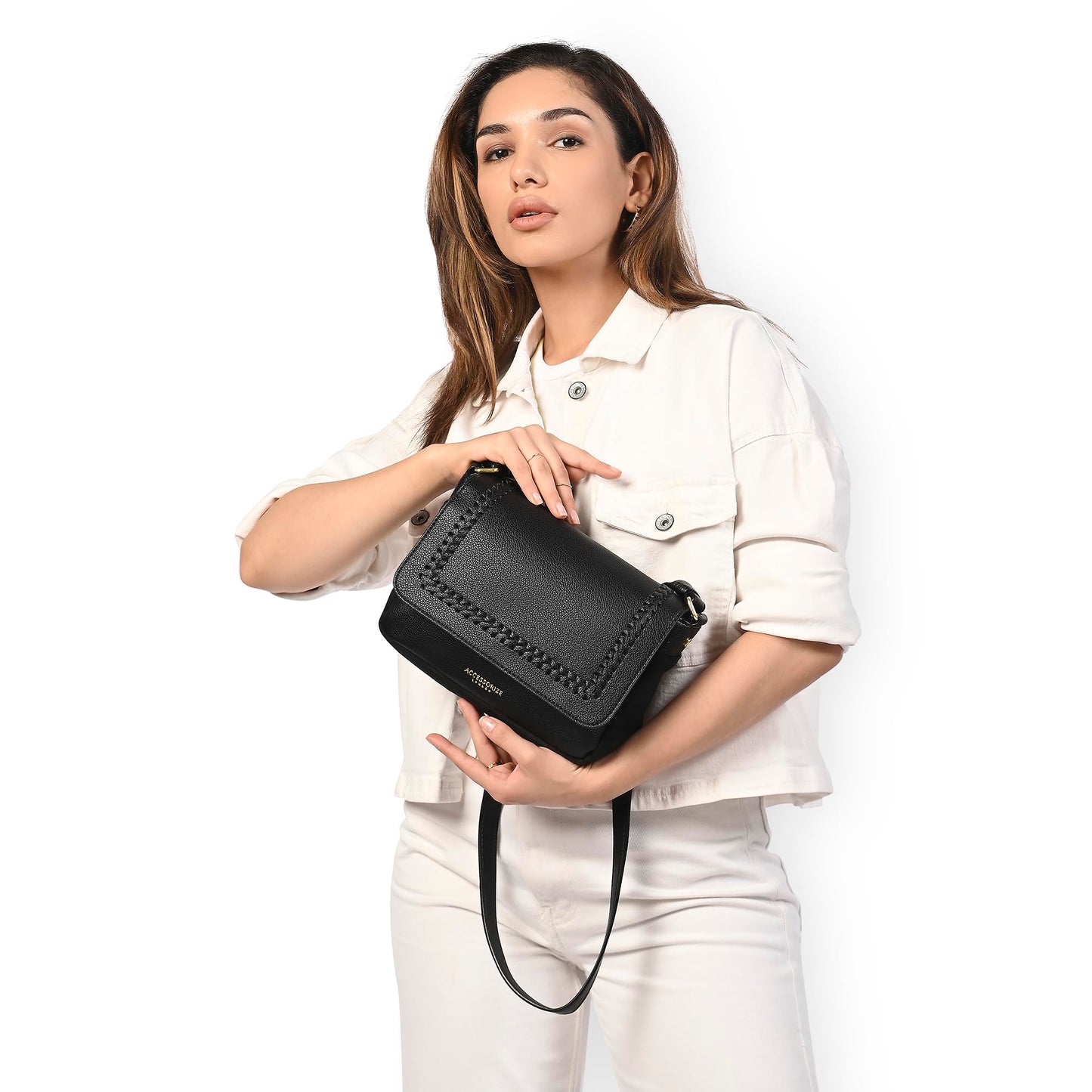 Accessorize London Women's Caffy Black Sling Bag| crossbody sling bag for women stylish|Ladies Adjustable Strap sling bag|Shoulder bag for woman