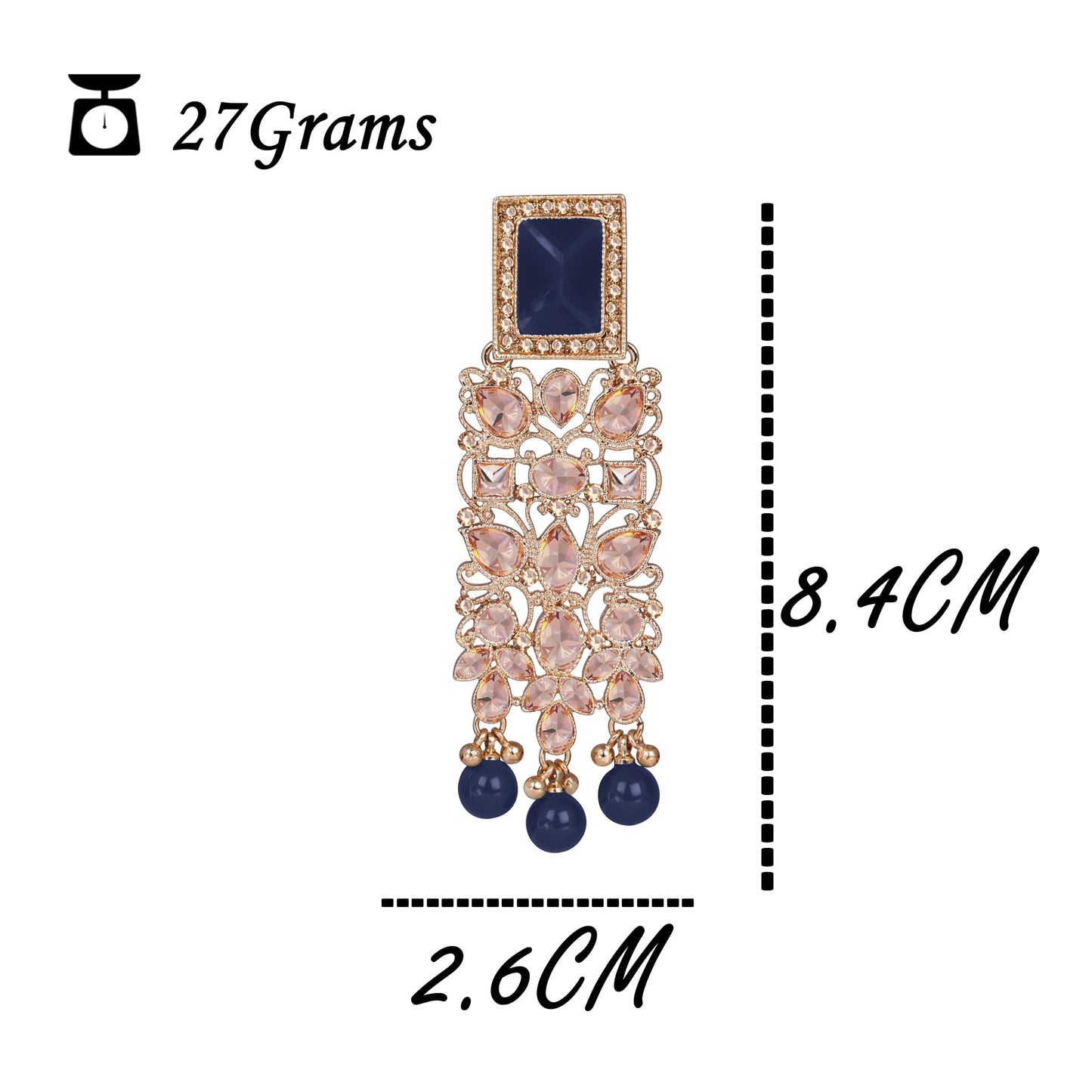 JFL - Jewellery for Less Stylish Beautiful Gold Tone LCD Polki Stone Studded with Drop Pearl Dangler Earrings for Women and Girls (Royal Blue).