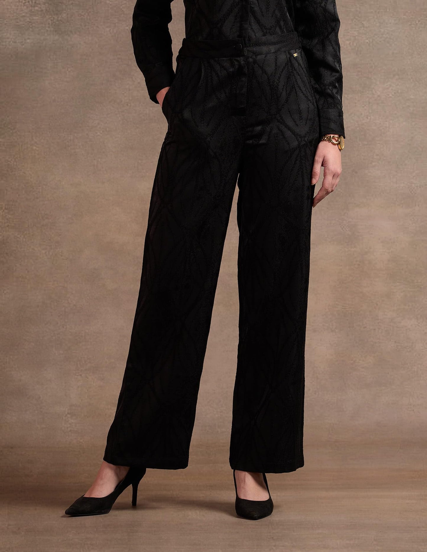 U.S. POLO ASSN. High Rise Wide Leg Trousers (UWAW24TRO117_Black_28)