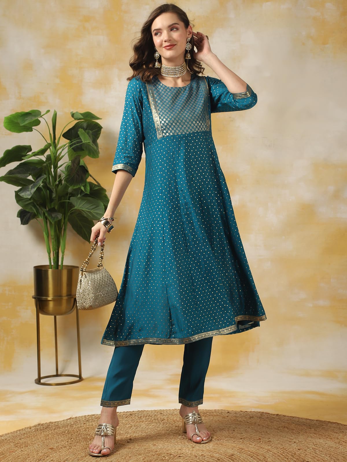 rangita Blue Silk Printed Anarkali Kurta with Pant | Kurta Set for Women_2XL