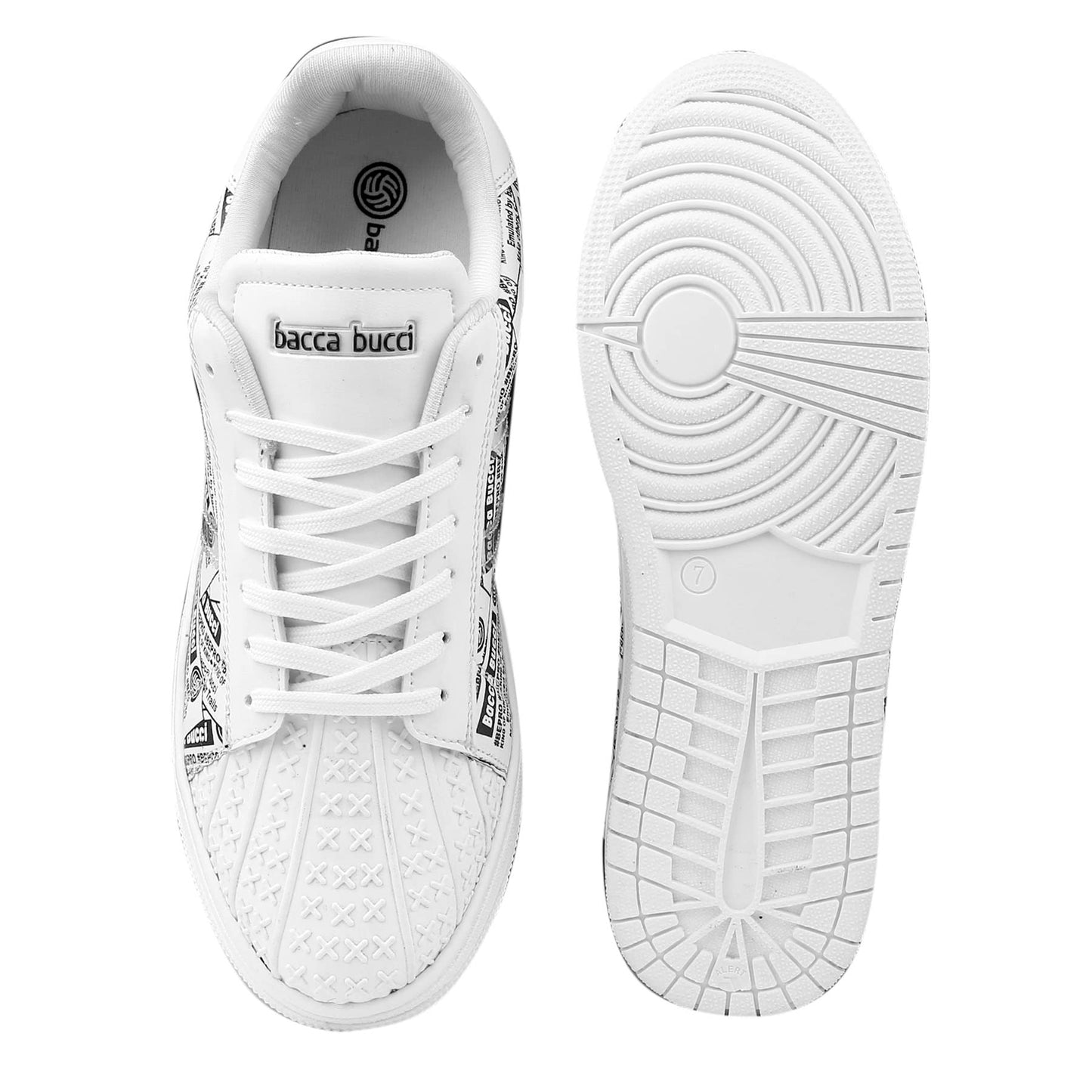 Bacca Bucci Mens Distinct Low-Top Flat White Sneakers Or Casual Shoe With Memory Cushion Footbed For All Day Wear | Model Name: Raven- White, Size Uk7