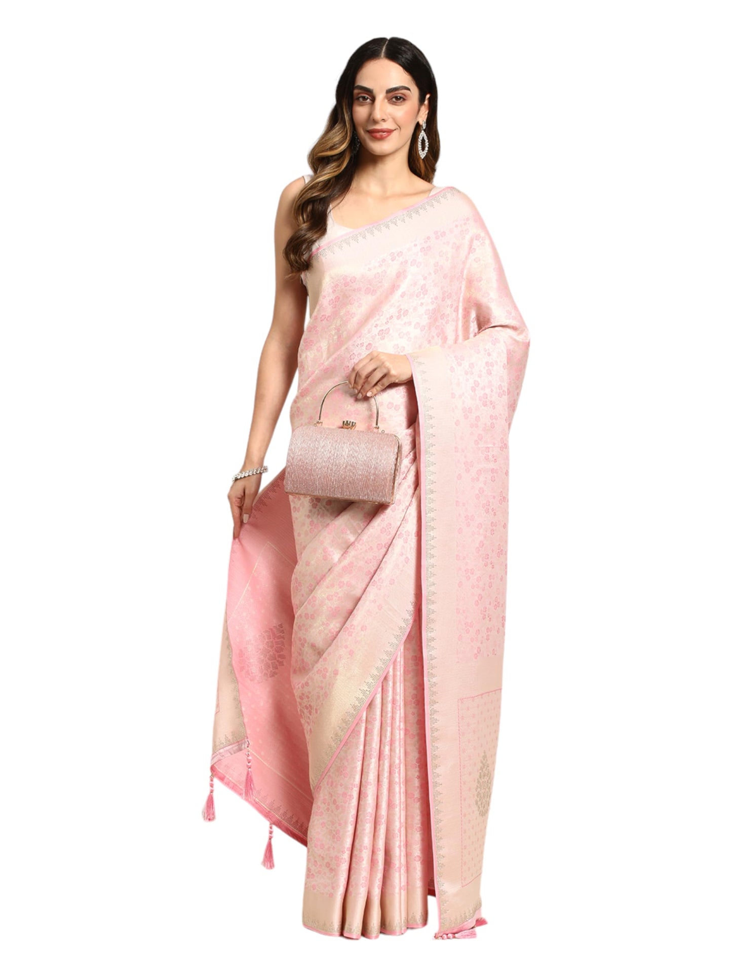 MOHEY Pink Art Silk Mirror Embroidered Saree for Women