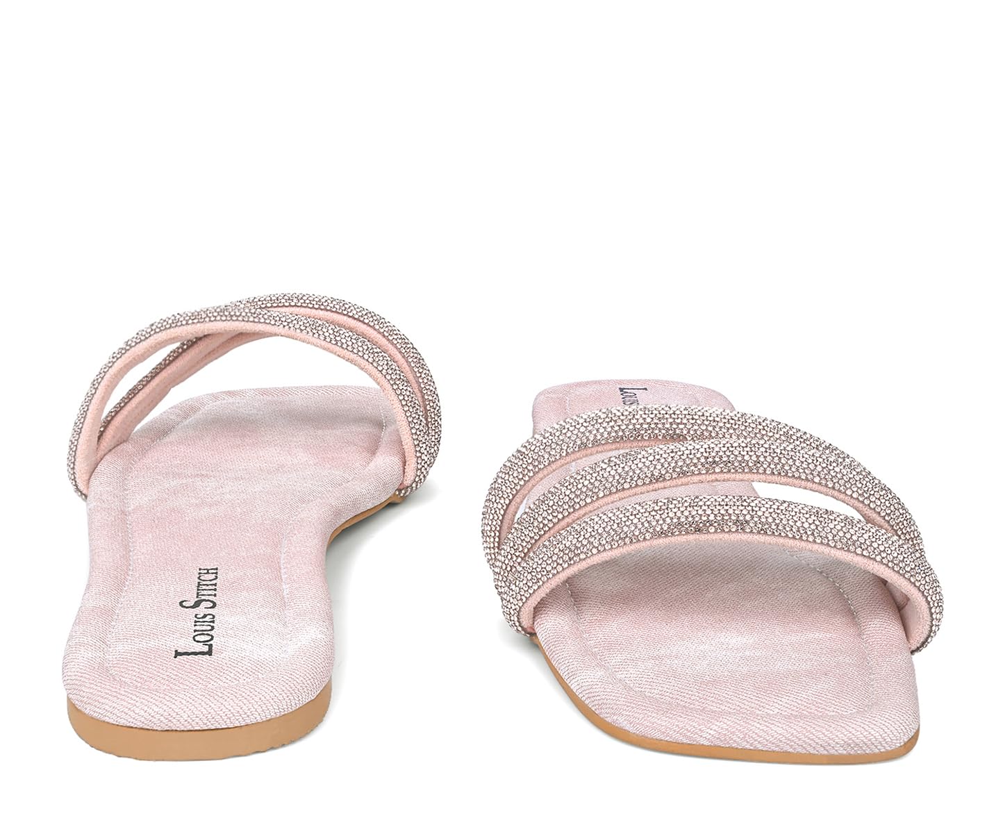 LOUIS STITCH Women’s Fashion Flat Slip-On Sandals | Open Toe Shiny Strap Flat Slipper for Ladies, Comfortable All day Wear Slipper | LDSL-GLST