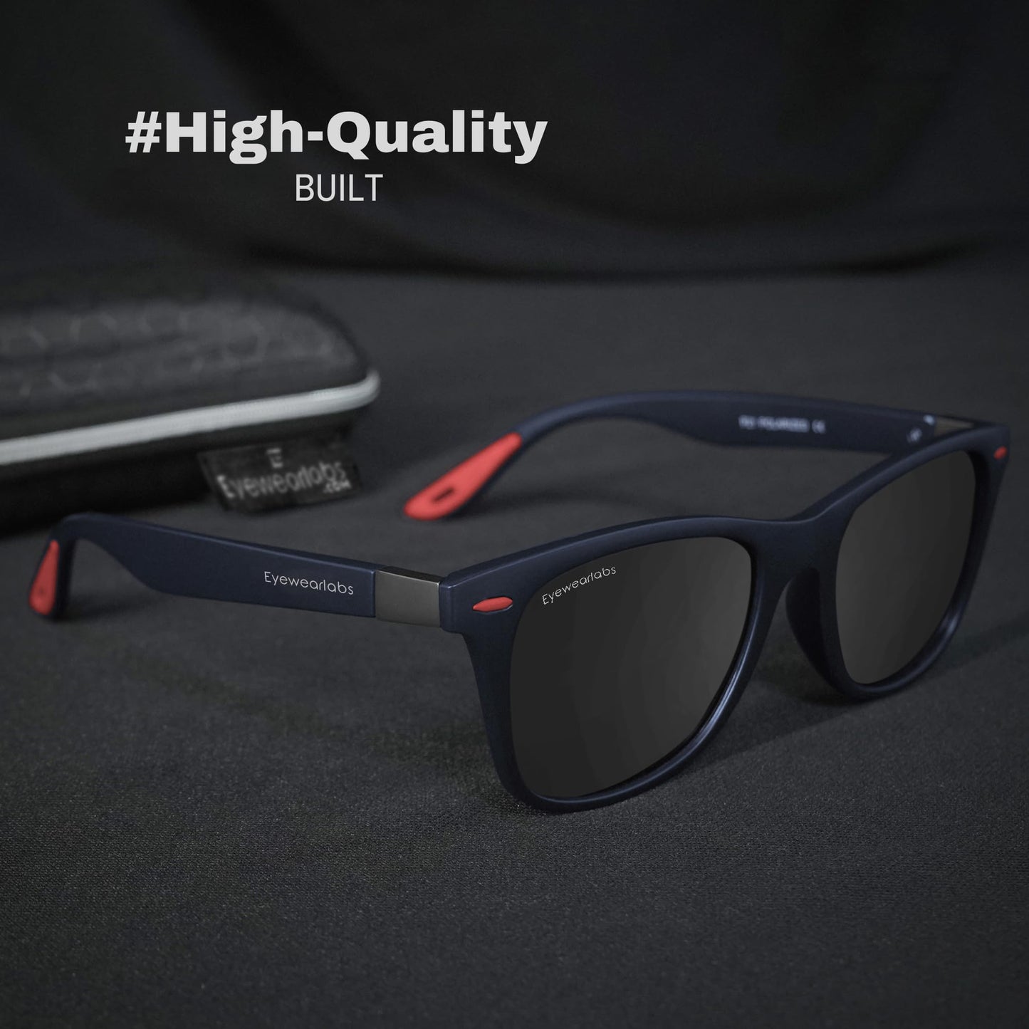 Eyewearlabs OKNO | Polarized Full Rim Square Branded Stylish Sunglasses For Men & Women | 100% UV Protection Shades | Cricket Sports Cycling Driving | Black Lens | Medium | Spidey Navy
