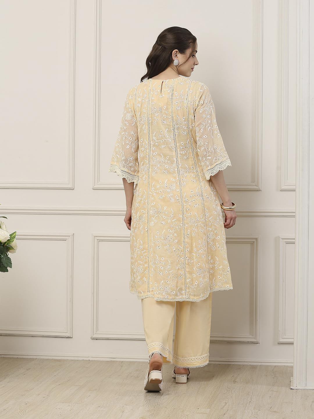 Biba Women Beige Cotton Kalidar Suit Set_36