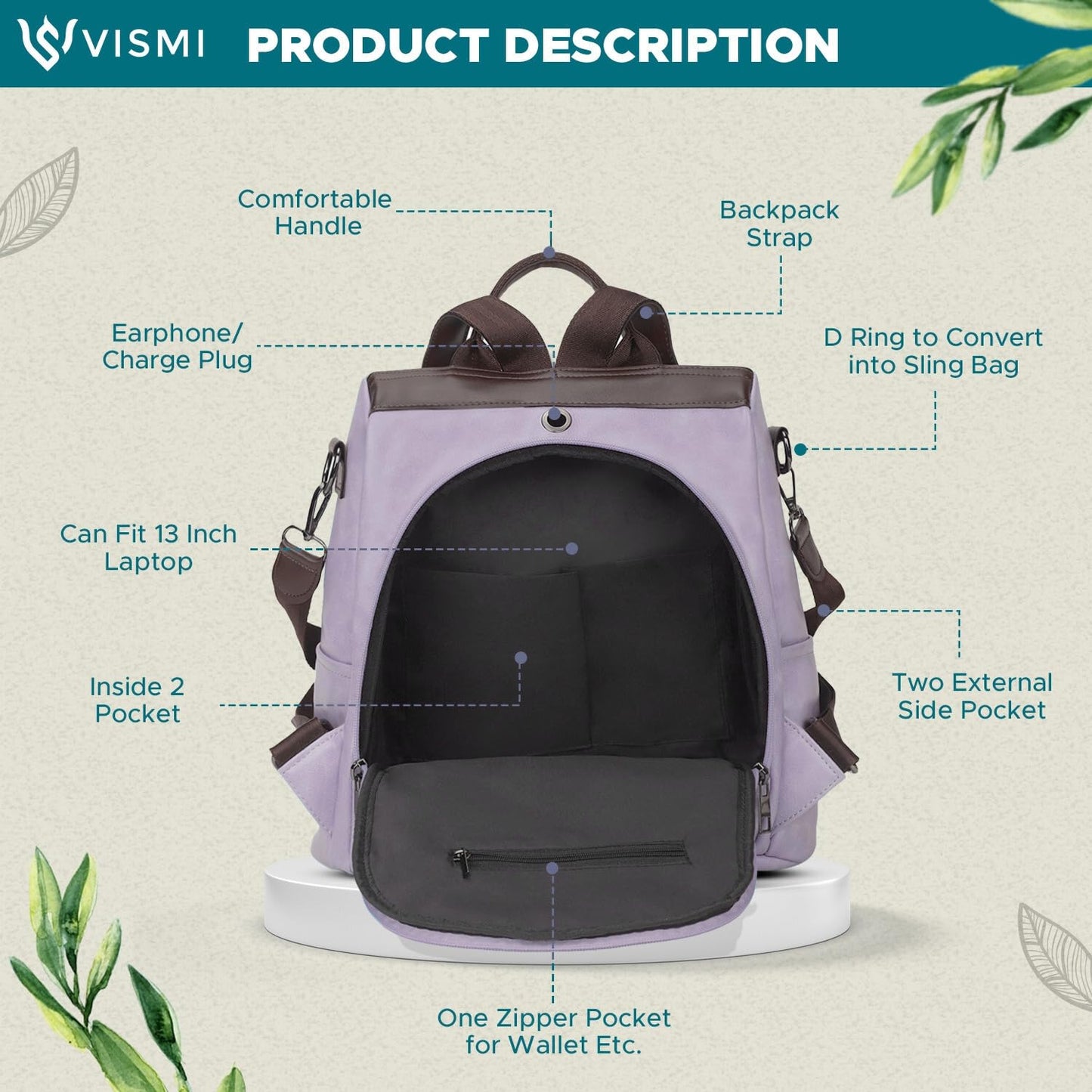 VISMIINTREND Backpack Bags for Women/Girls Stylish| Shoulder Sling Handbag Purse| Office | Travel | College | Daily-Use | Convertible |13 Inch Laptop Backpacks | Corporate Gifts|Rakhi Gift for Sister