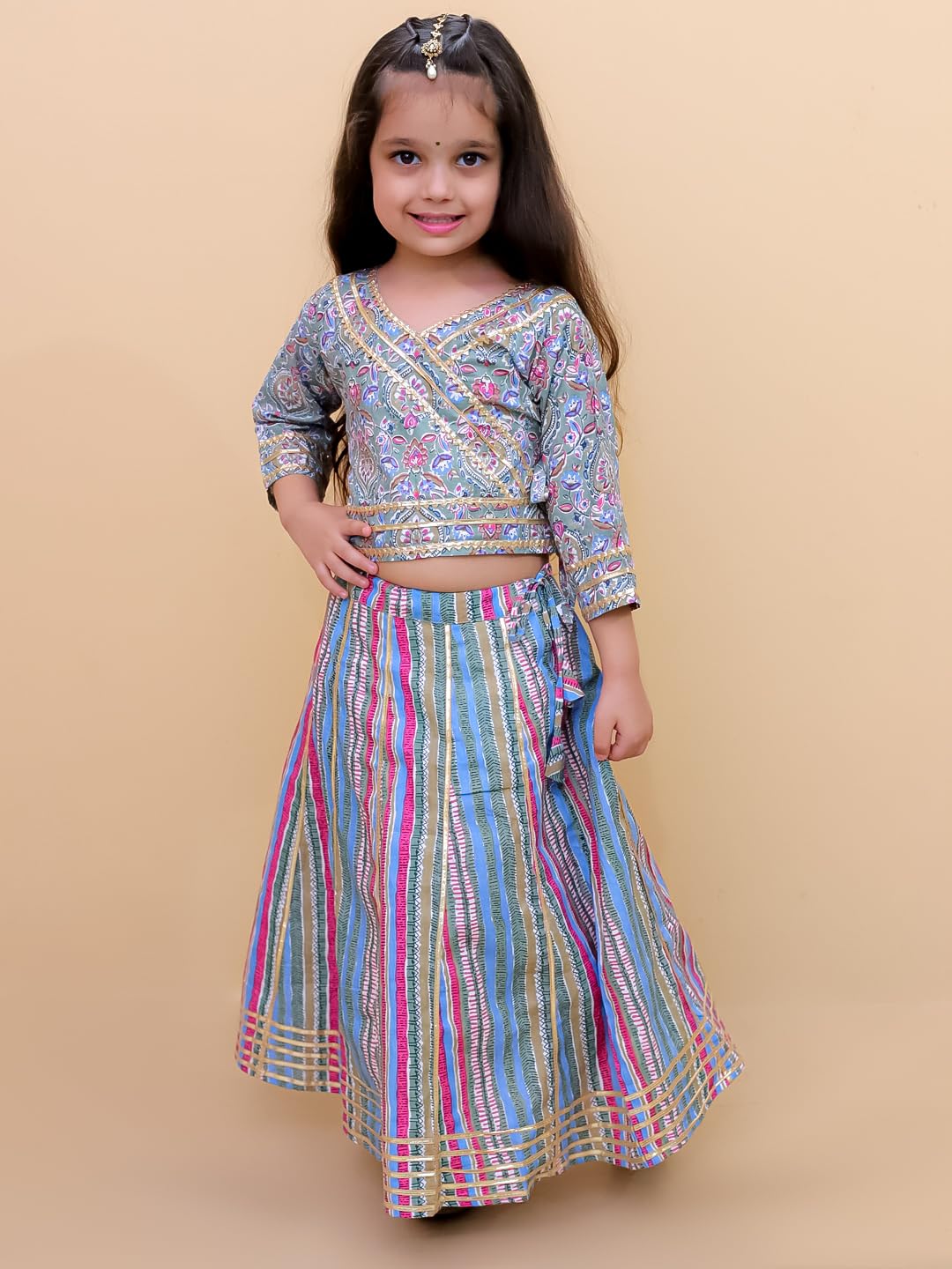 The Mom Store Girls Kurta Lehenga Set Ethnic Wear | Printed | Stylish Kids/baby Kurta for Festivals & Occasions | Cotton | Multicolor Muskaan | 7-8Y