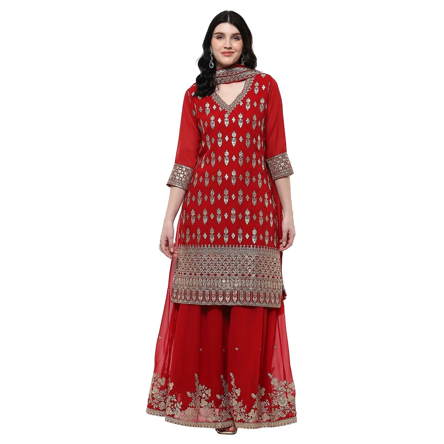 Biba Women's Polyester Kurta Set (SKDMEWAR10864SS25RED_Red