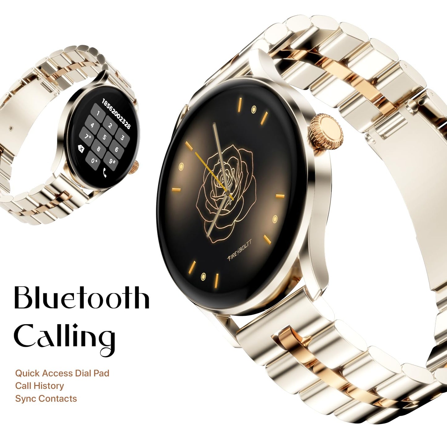 Fire-Boltt Glitz Women Smart Watch with 1.19” AMOLED Display, Bluetooth Calling, Rotating Crown, Always On Display, 1000 Nits Brightness, IP68 Waterproof Ivory Pearl