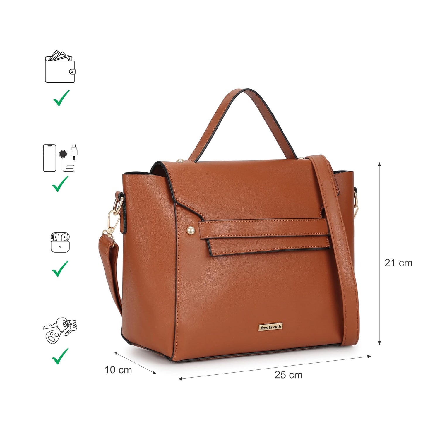 Fastrack Structured Sling Bag For Women | Faux Leather Sling With Detachable and Adjustable Belt | Flap Closure With Magnetic Lock and Handheld Option | Trendy Women Handbags