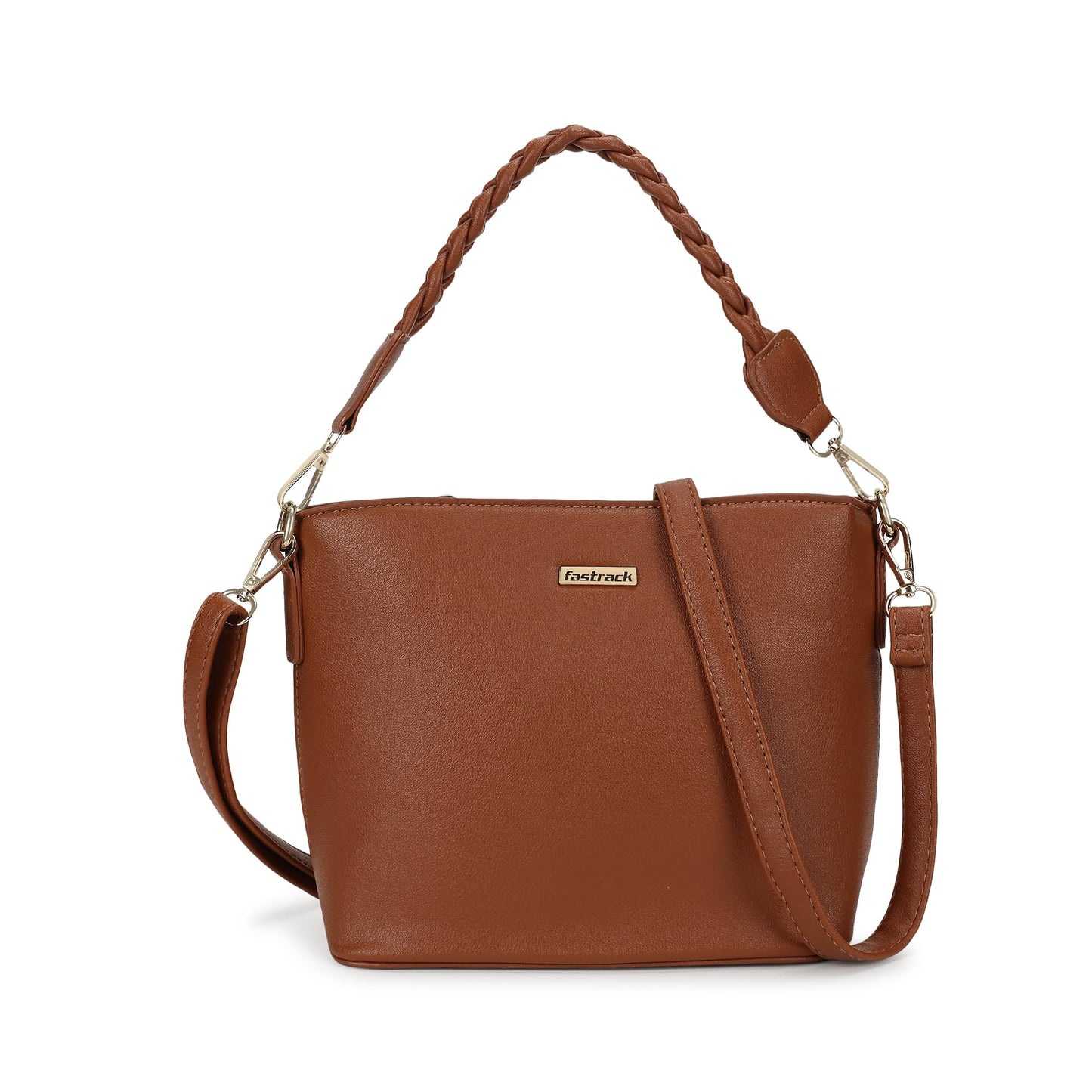Fastrack Women Dual Carry Sling Bag | Detachable Braided Handle and Adjustable Sling Belt, Top Zip Closure, Inner Zip and Slip Pockets | Sling Bag for Casual Carry, Tan