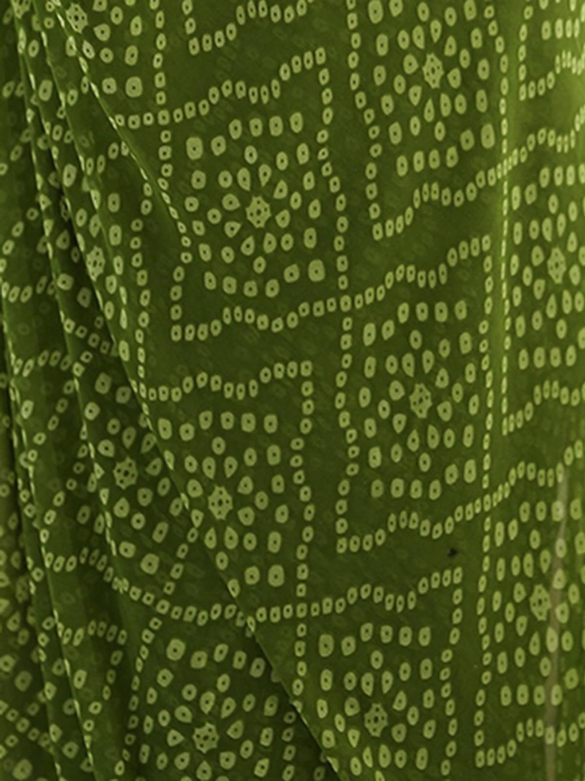 Satrani Women's Georgette Bandhani Printed Festive Saree with Unstitched Blouse Piece (4486S554N_Mehandi Green)