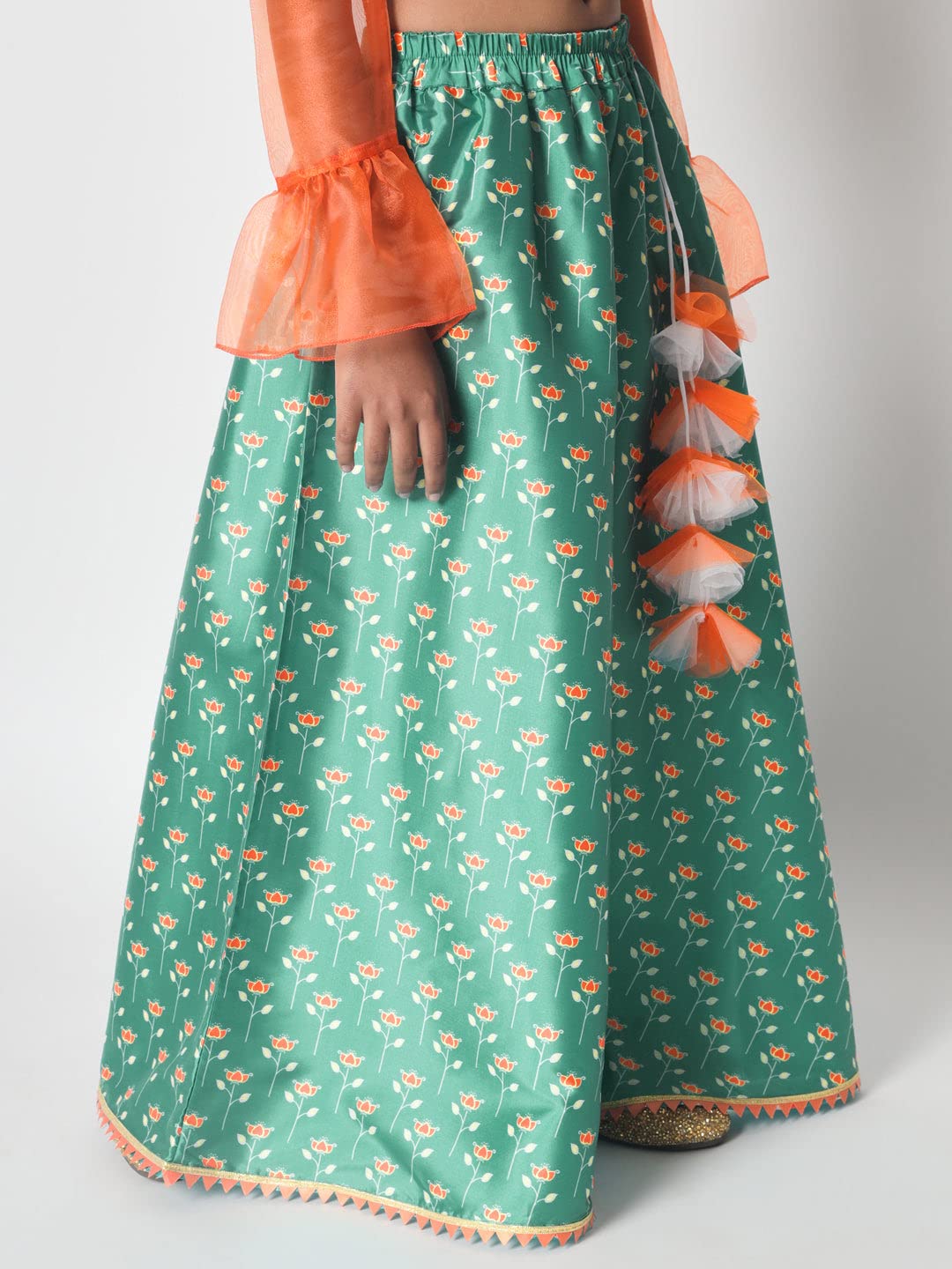 studio rasa Girls Poly Silk Printed Bias Kids Skirt for Wedding Party Festive(GSC12305/15-16_Light Green_15-16yrs)