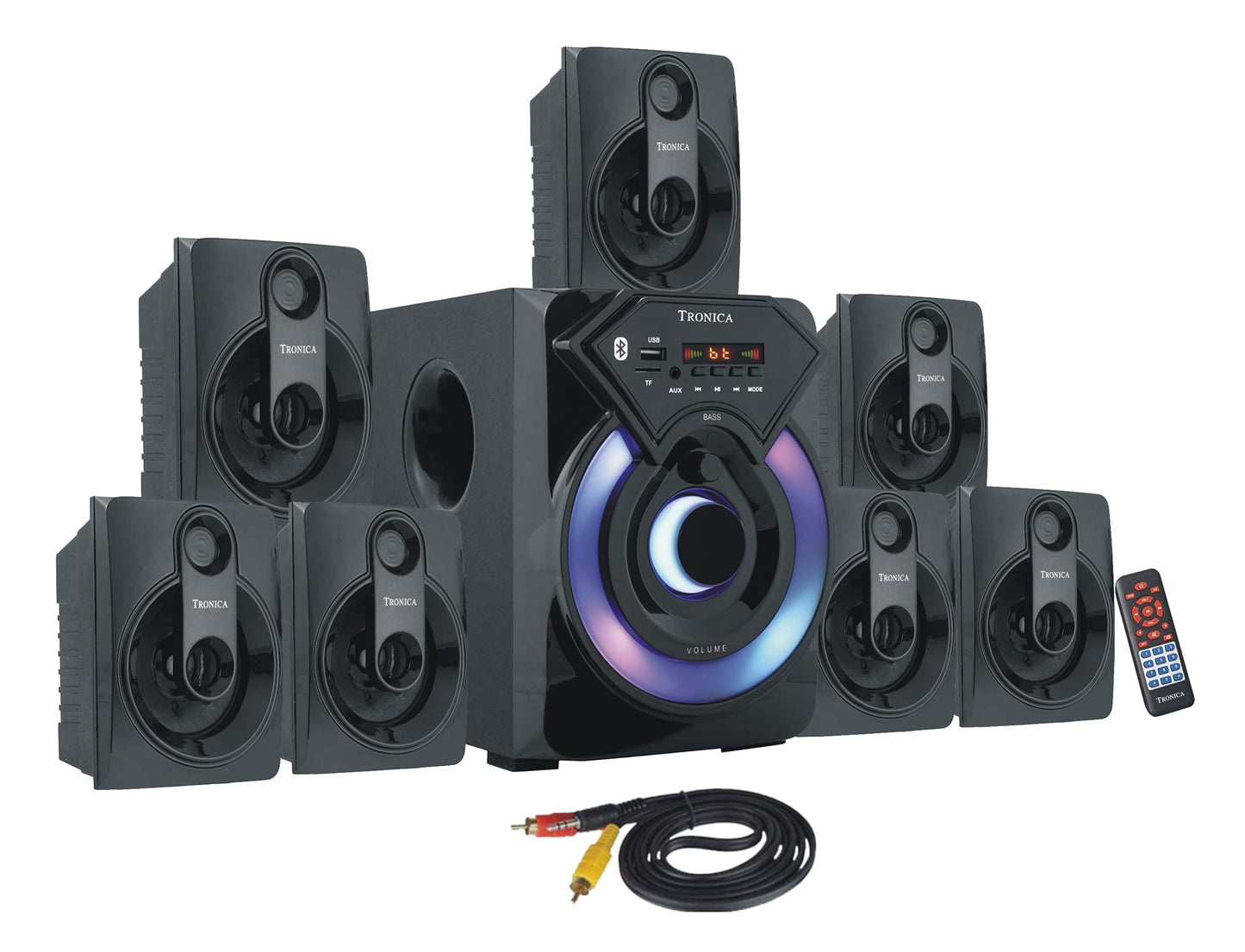 TRONICA Series 7.1 Channel Home Theatre System � Bluetooth, USB,FM, SD, RCA Inputs,AUX, LED TV Supported 4 Inch Active Subwoofer, 3� Passive Radiator, Vivid Lights, Wireless Remote