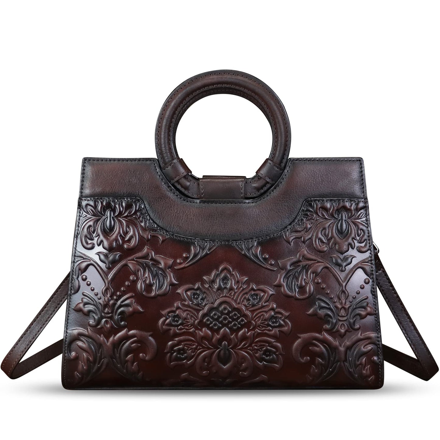 Genuine Leather Satchel for Women Purse Embossed Leather Top Handle Handbag Handmade Purse Crossbody Handbags Tote Bag, Coffee