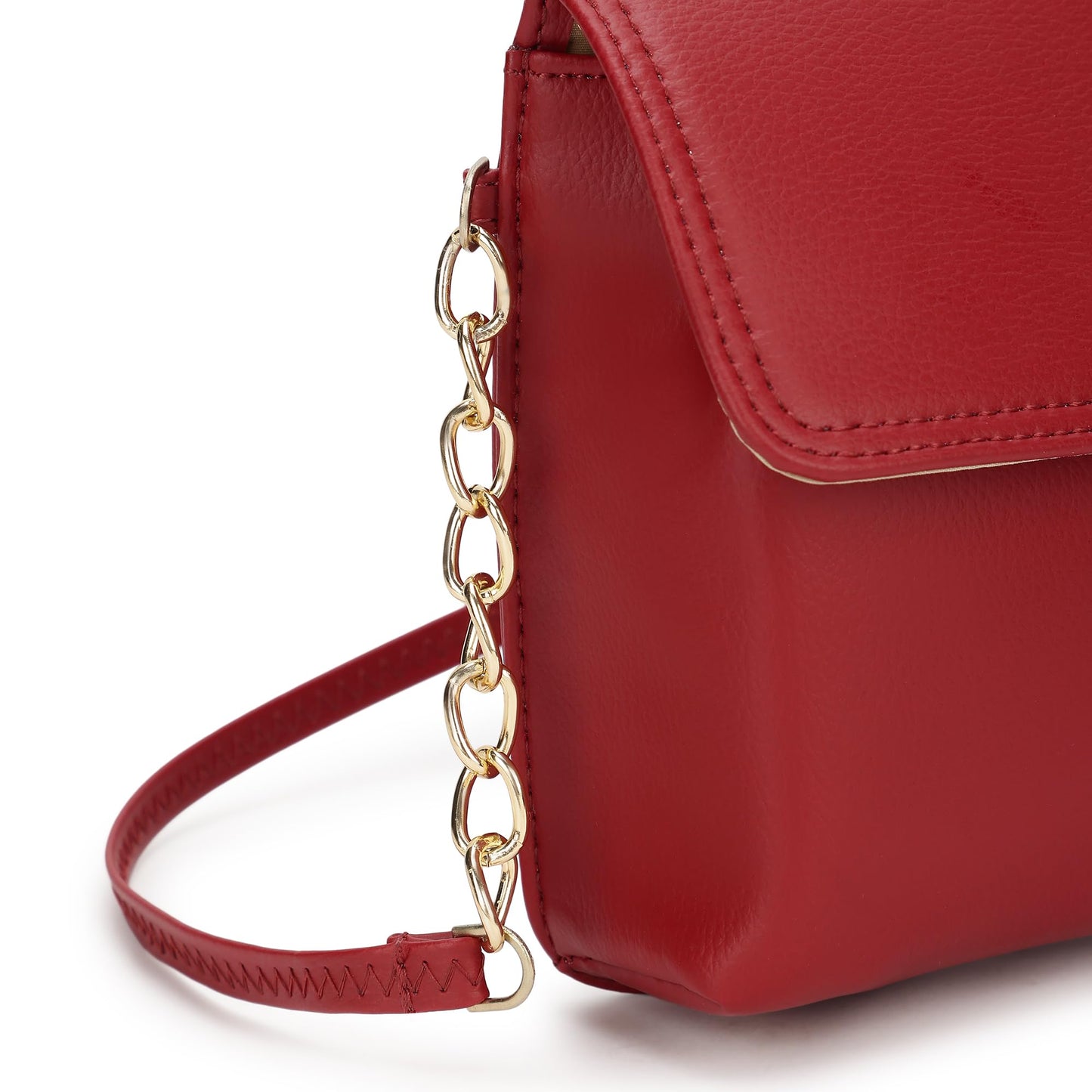 Fastrack Womens Chain Detail Sling Bag In Faux Leather With Flap & Button Lock-Stylish Crossbody With Metal Accents On Strap-Trendy Small Bag,Red