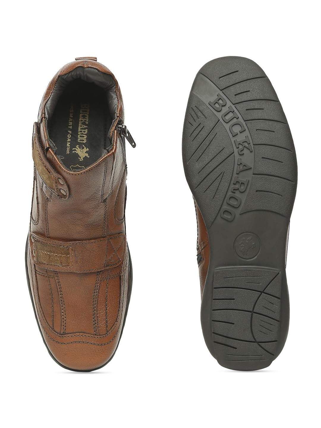 Buckaroo Adults-Men EVA 2.O Leather Biker Boots Zipper Tan | Size-UK 8