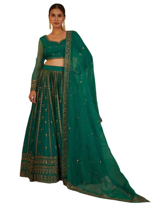 Zeel Clothing Women's Organza Semi-Stitched Zari With Sequins Embroidered Work Designer Lehenga Choli with Dupatta (7069-Green-s-Lehenga-Choli-Latest; Free Size) (Green)