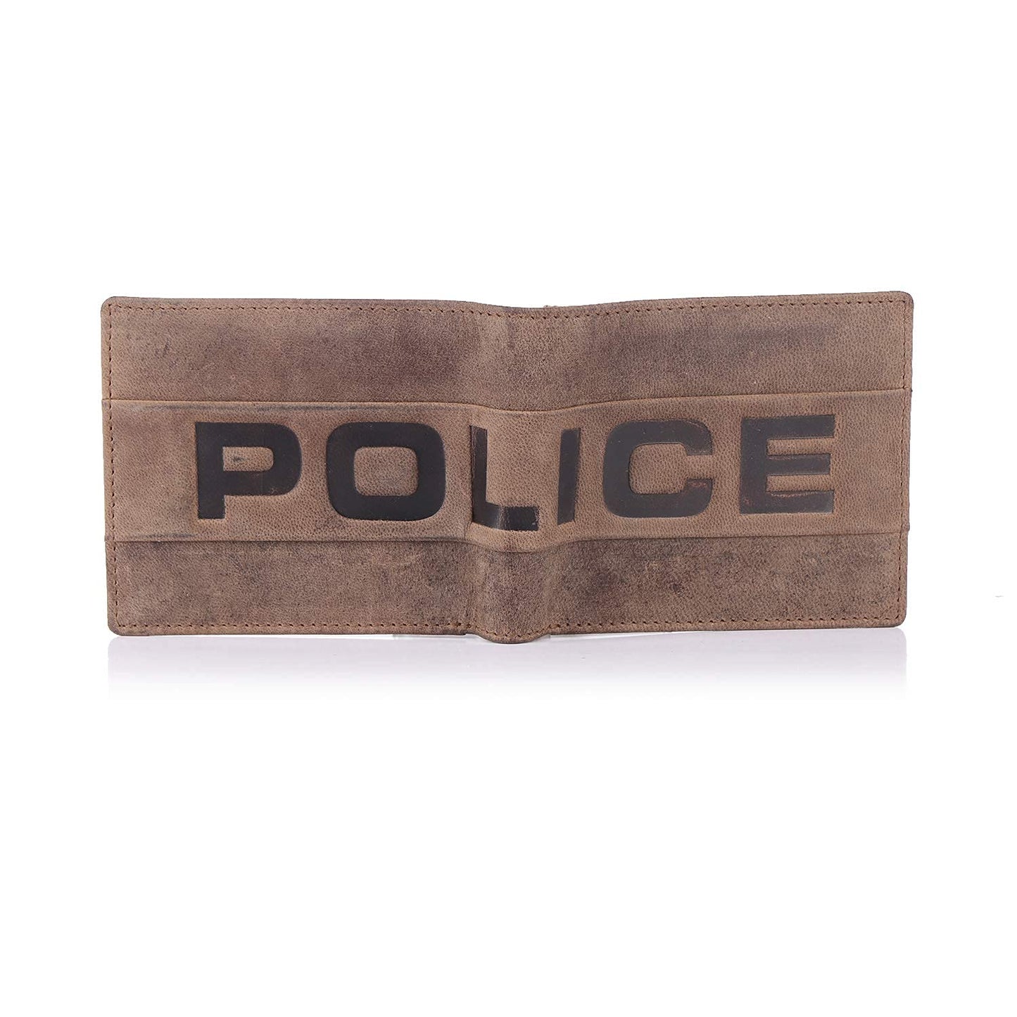 Police Infinity Men's Slim Wallet | Leather Purse with 6 Card Slot, 2 Currency Compartment, 2 Slip-in Pockets, 1 ID Compartment - Brown