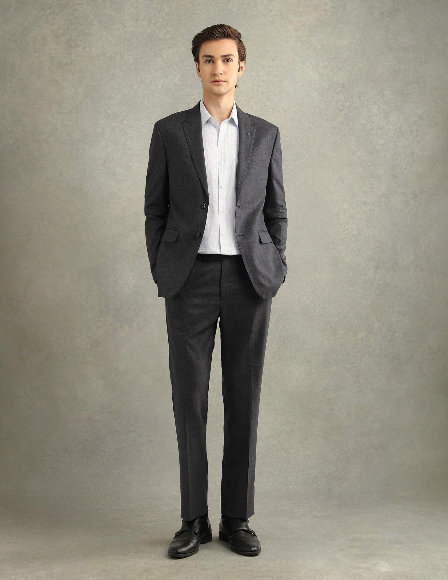 Arrow Men's Vertical Striped Tailored Fit Suit Dark Grey